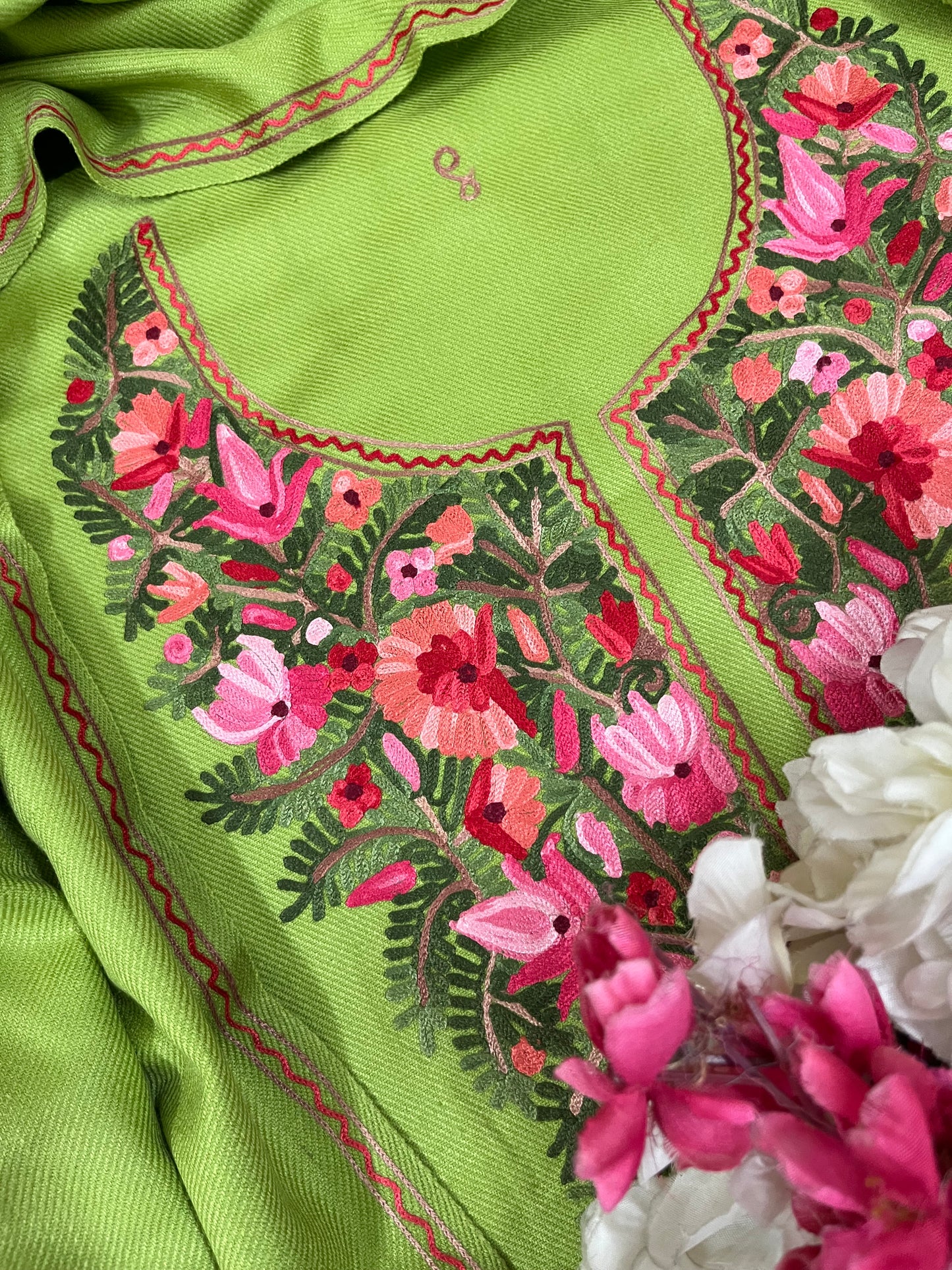 Pista Green Woollen Aari Embroidered 3pc suit