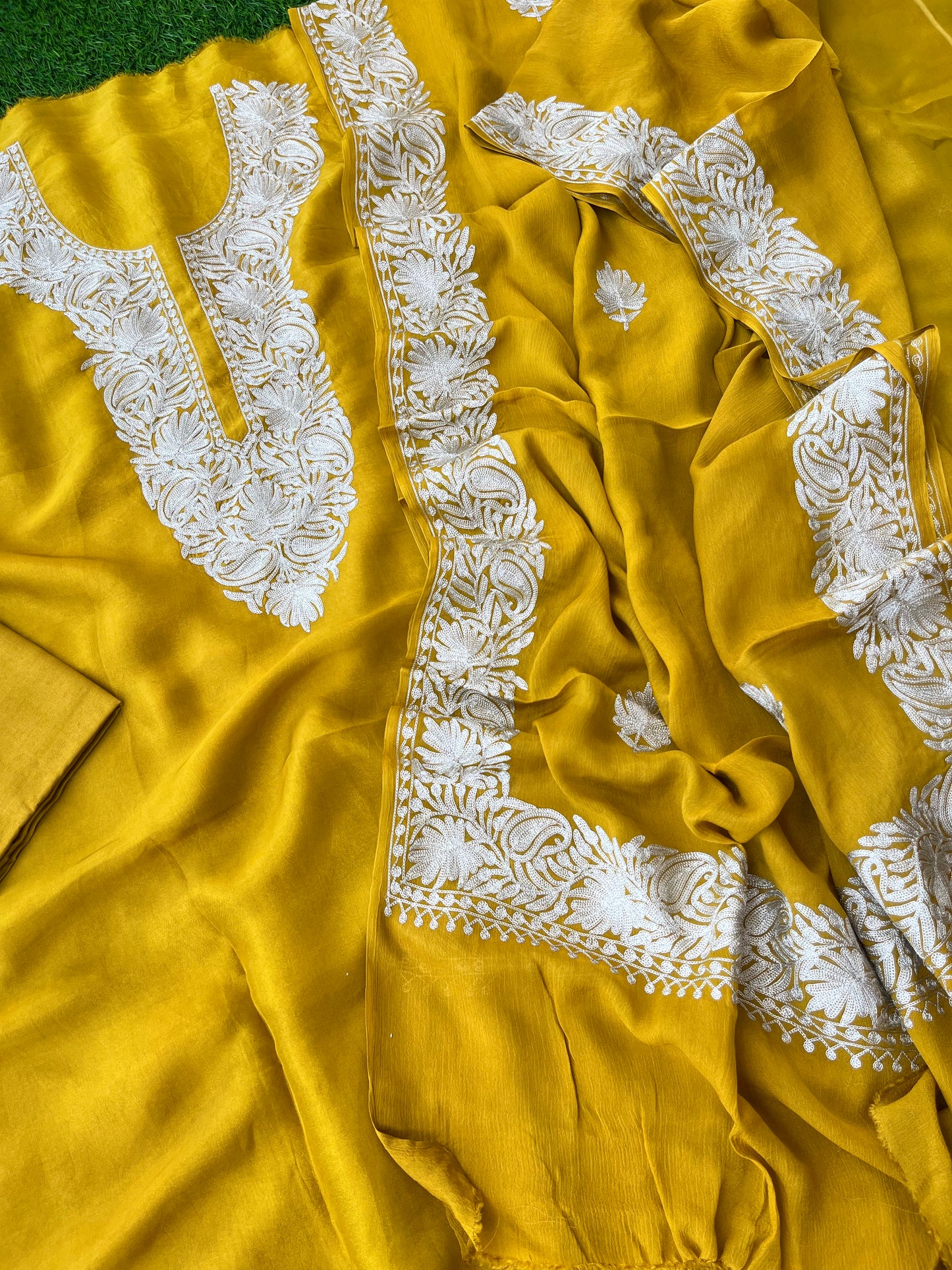 ‘Kalaa’ Mustard Opada Silk Tilla Embroidered Suit material (On Order )