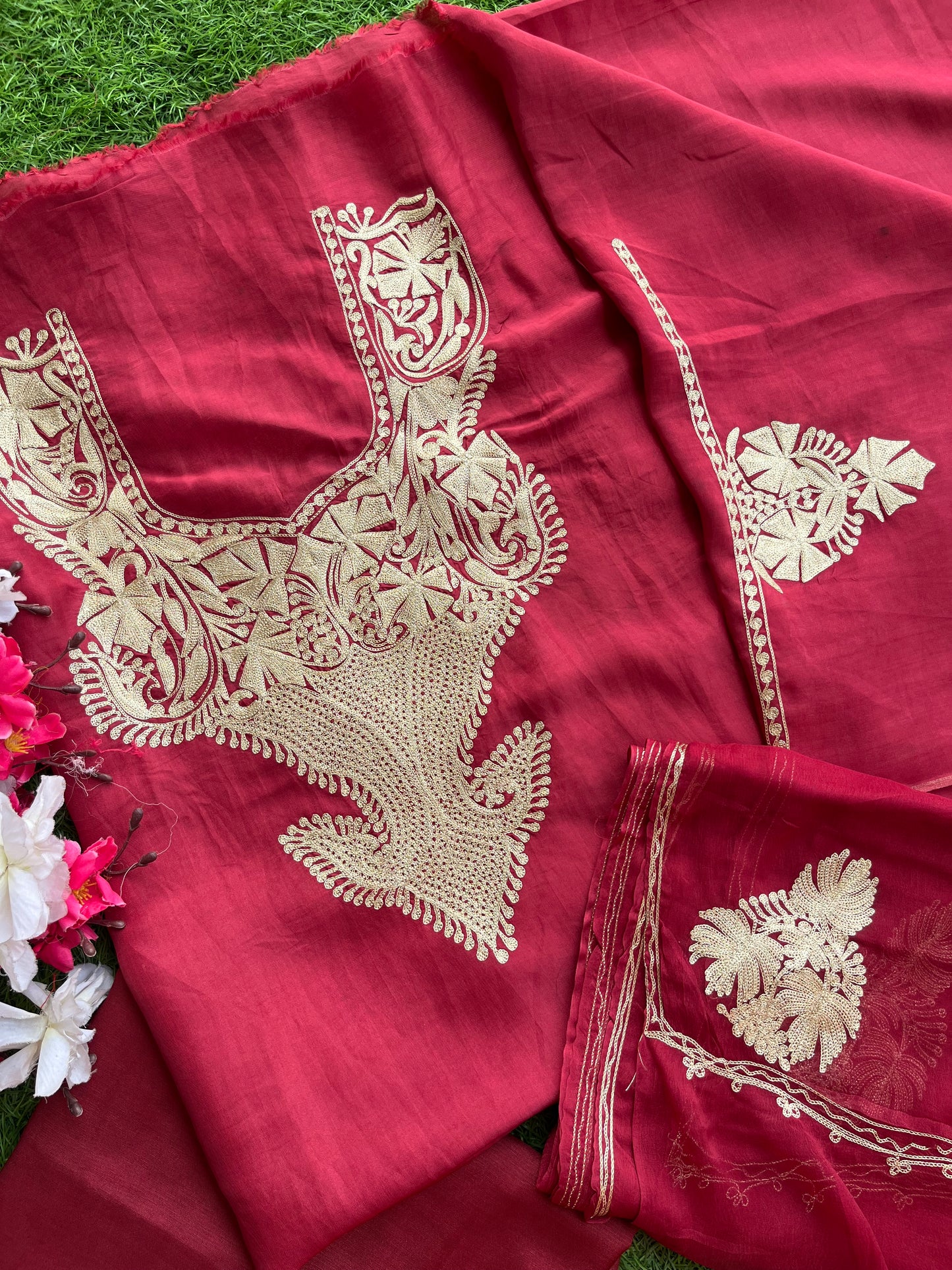 Maroon Silk Tilla Kashmiri Suit