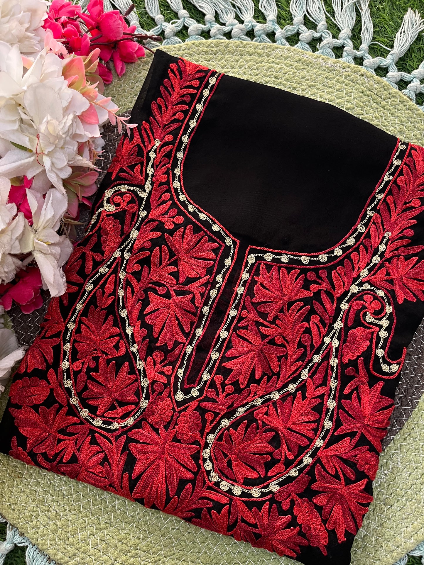Black Georgette Unstitched Kashmiri Kurta