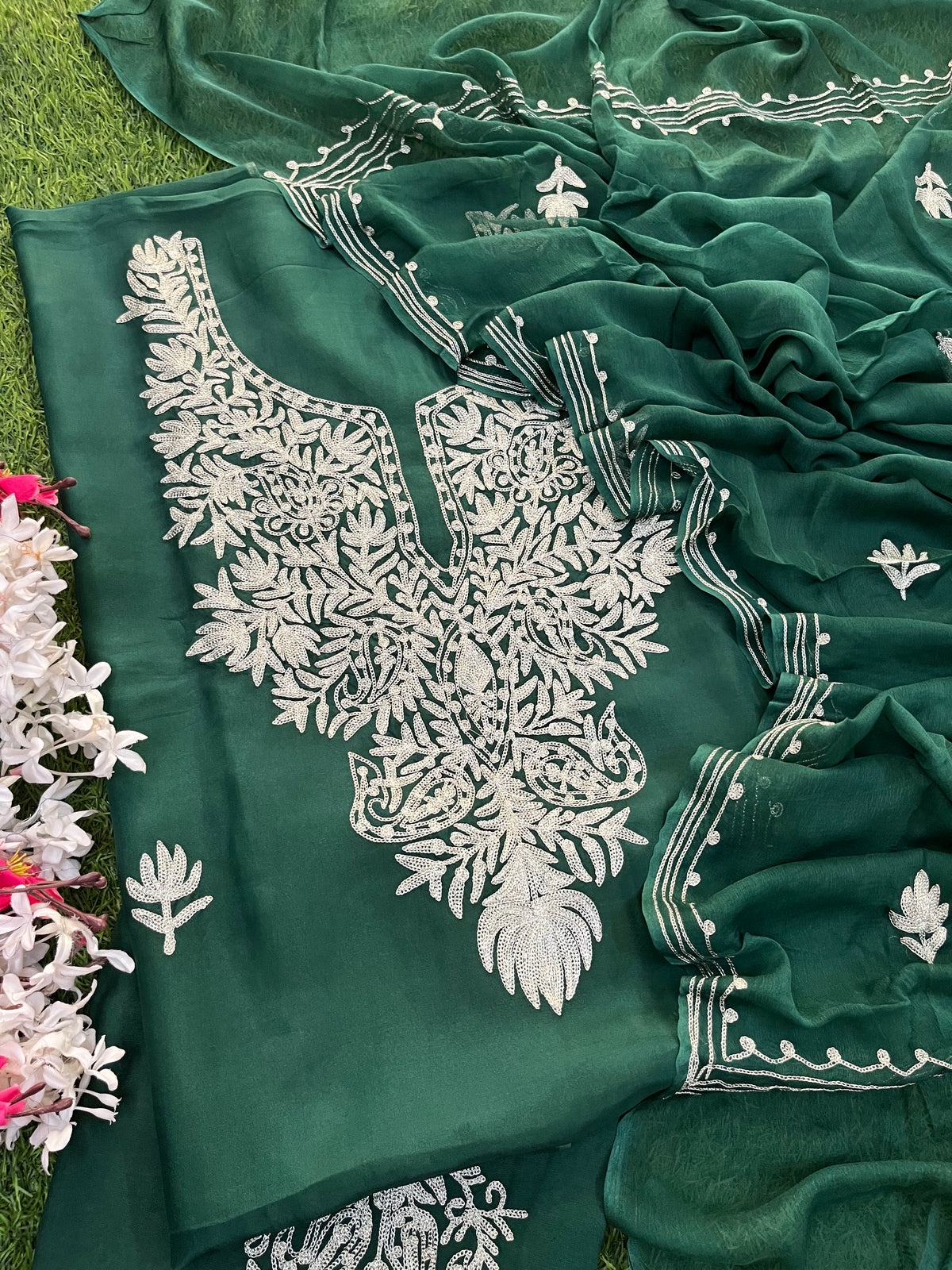 Green Silk Tilla Kashmiri Suit