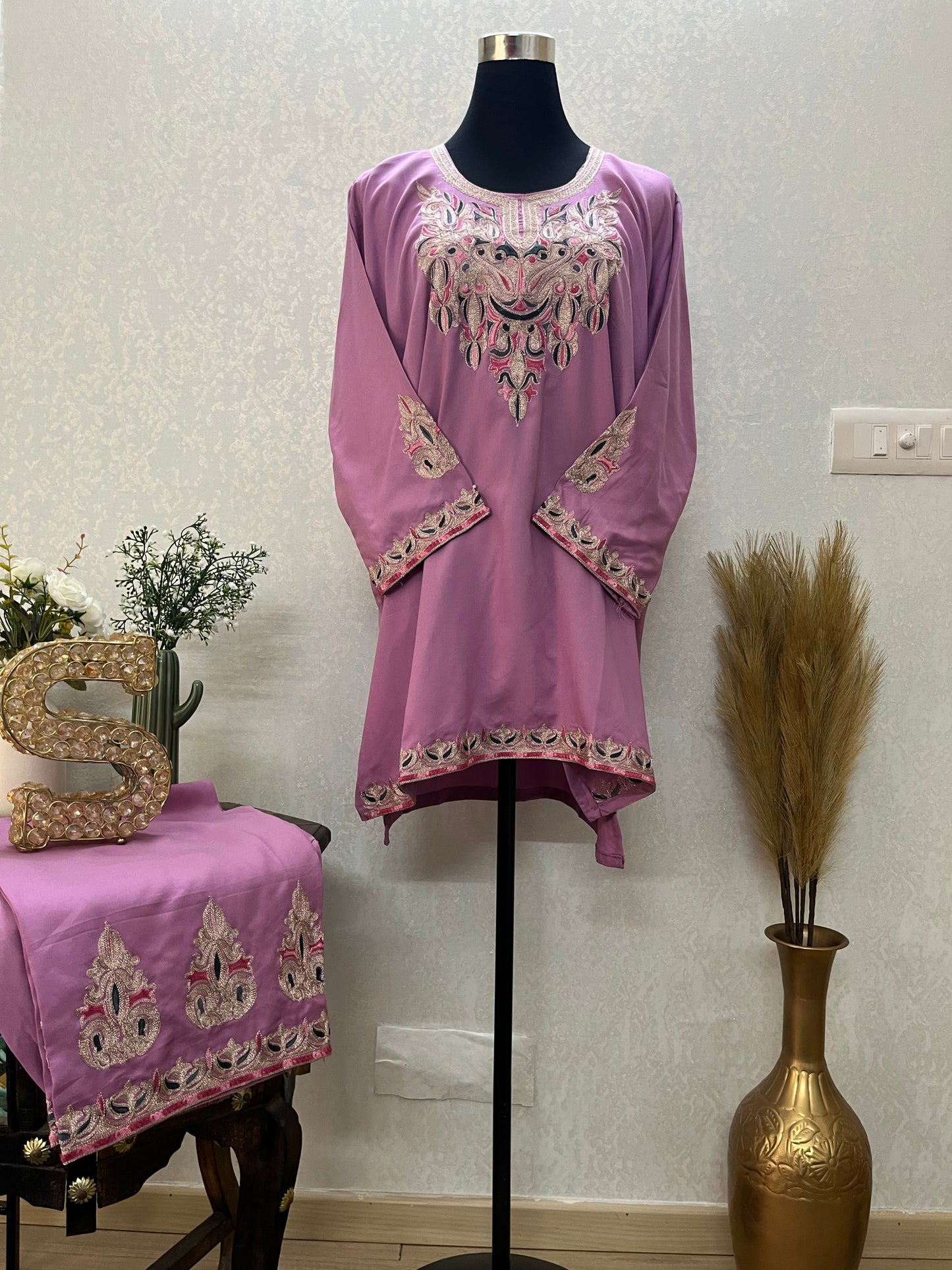 Mauve Cotton Stitched Co-ord Set( 42)