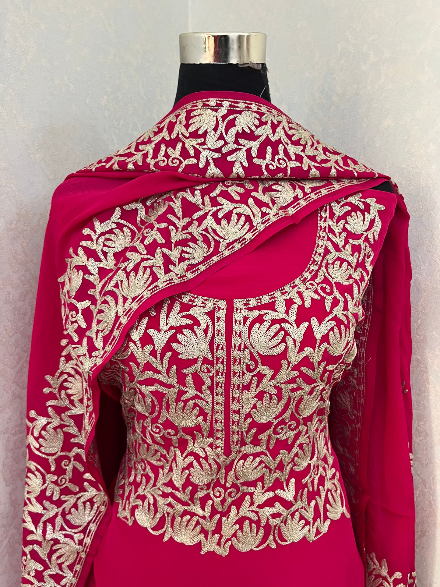 Kalaa’ Hot Pink Crape Kashmiri Suit