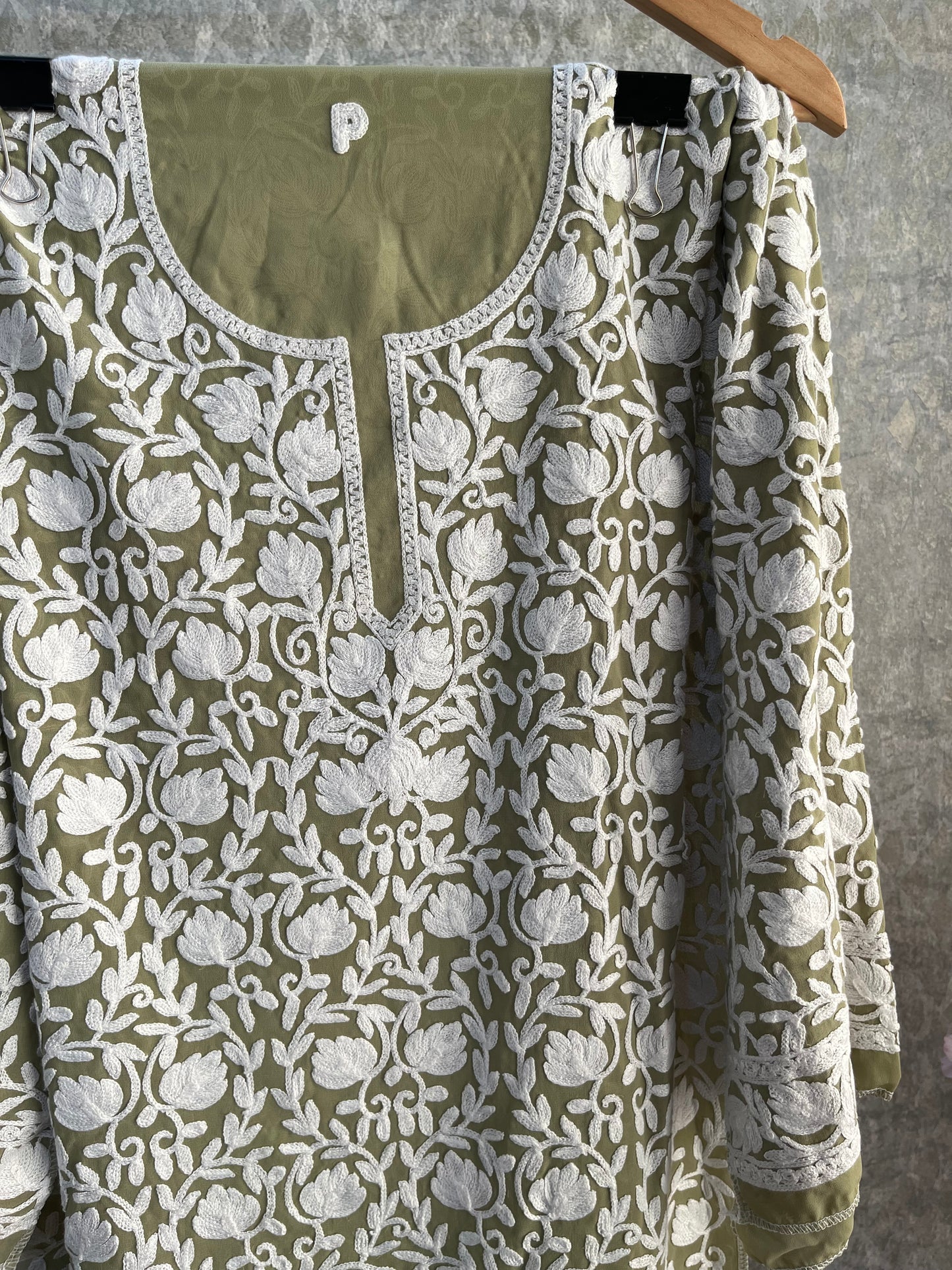 Georgette Front Back Jaal Kashmiri  Semi Stitched Kurta