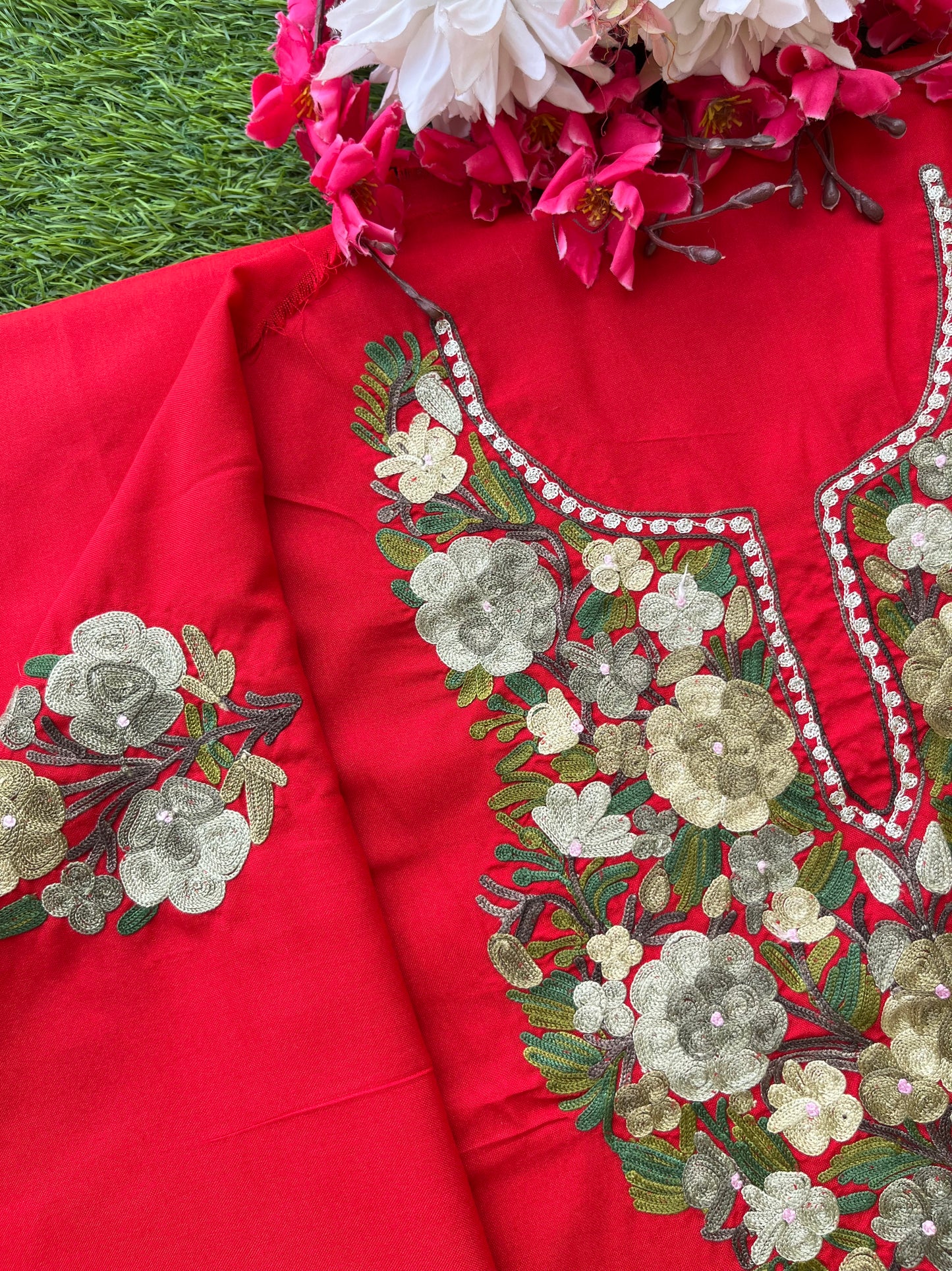 Red Cotton Cord Set (Aari Embroidered)