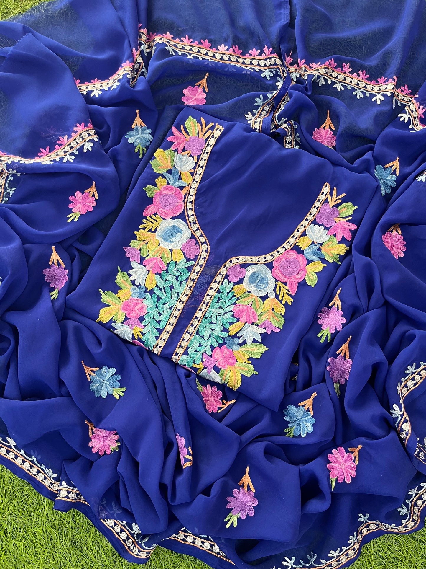 Electric Blue Georgette Kashmiri Suit