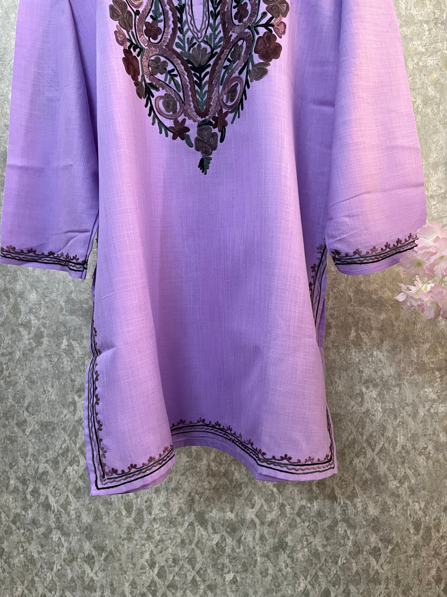 Lavender Cotton Aari Work Kurti