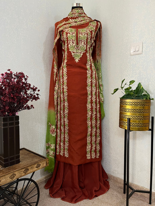Rust Premium Cotton Kashmiri Suit