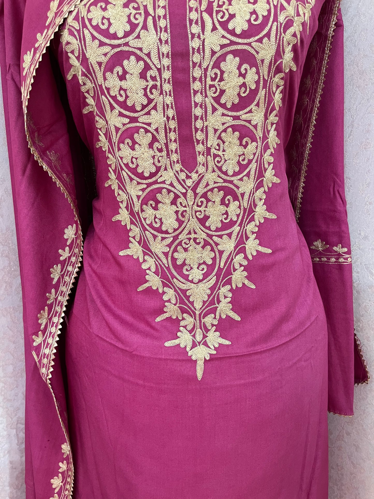 Hot Pink Silk Pashmina Kashmiri Suit