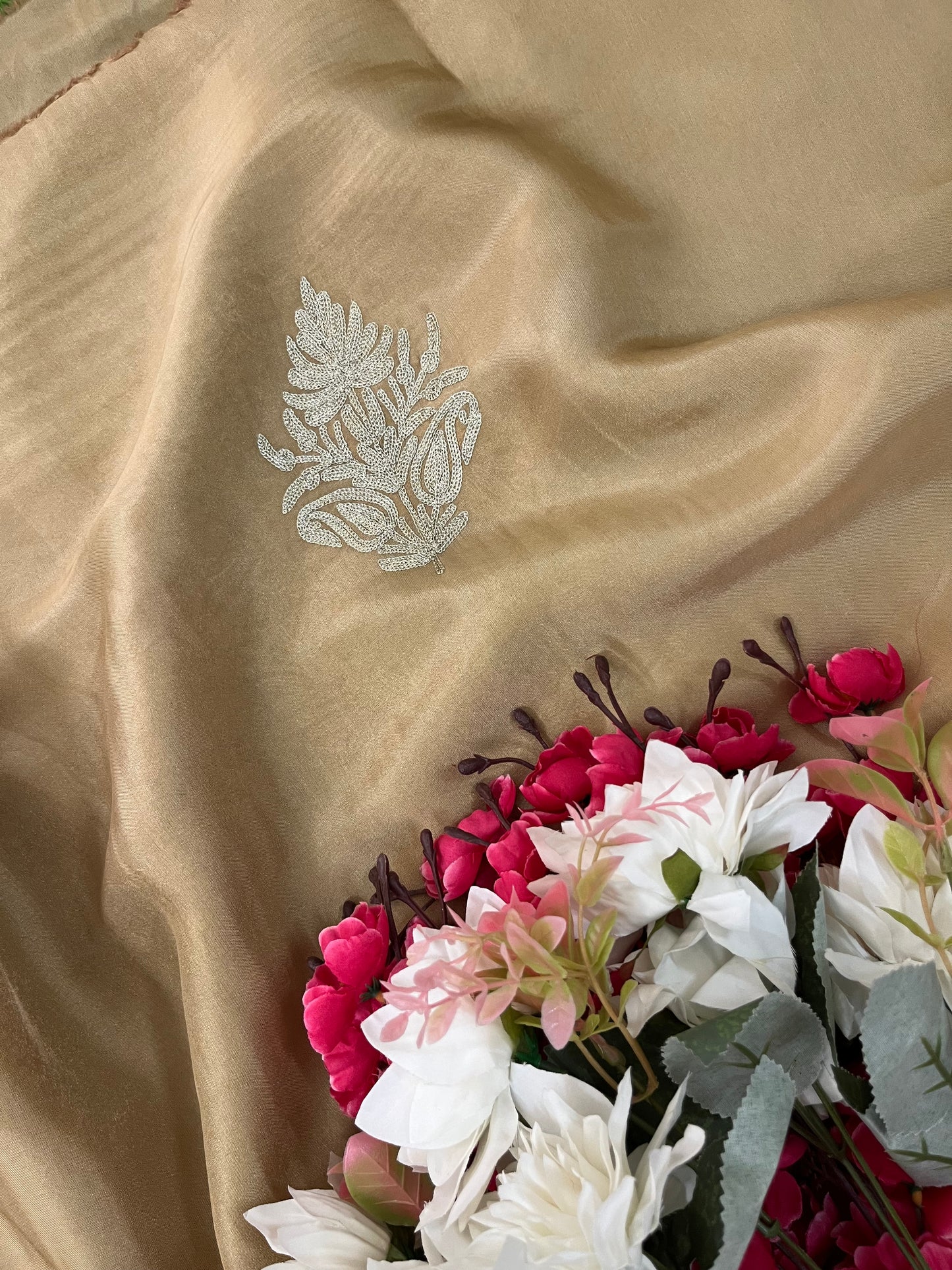 Sanam’ Golden Beige Silk Tilla Kashmiri Suit