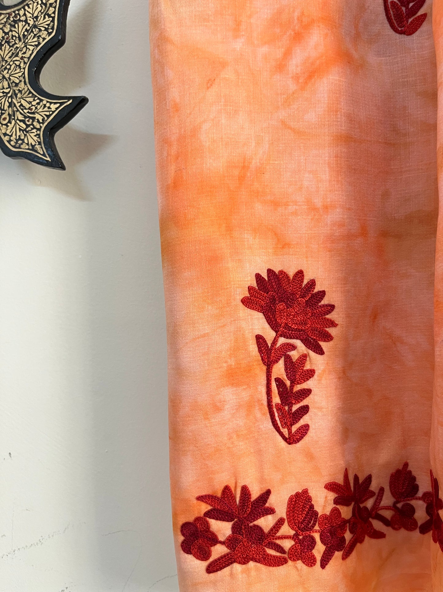 Tangerine Orange Self Work Satin Cotton Unstitched Co-ord Set