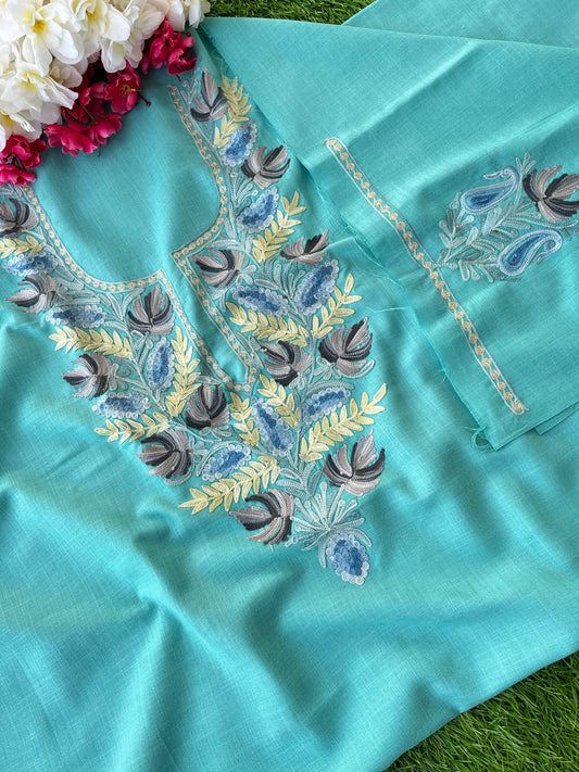 Sky Blue Cotton Unstitched Aari Work Kurti