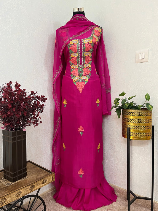 Hot Pink Opada Silk Kashmiri Suits