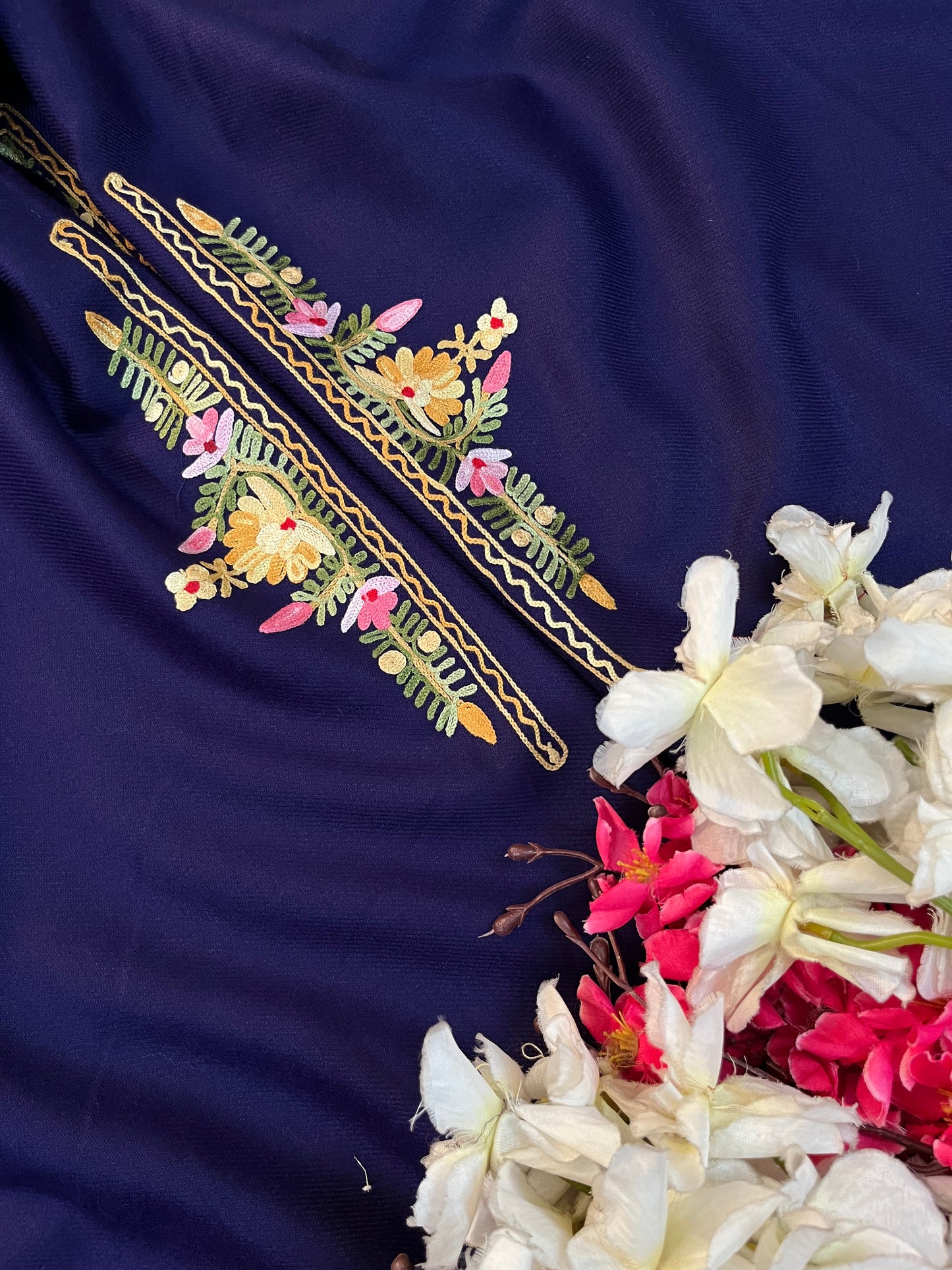 Navy Blue Woollen Aari Embroidered 3pc suit