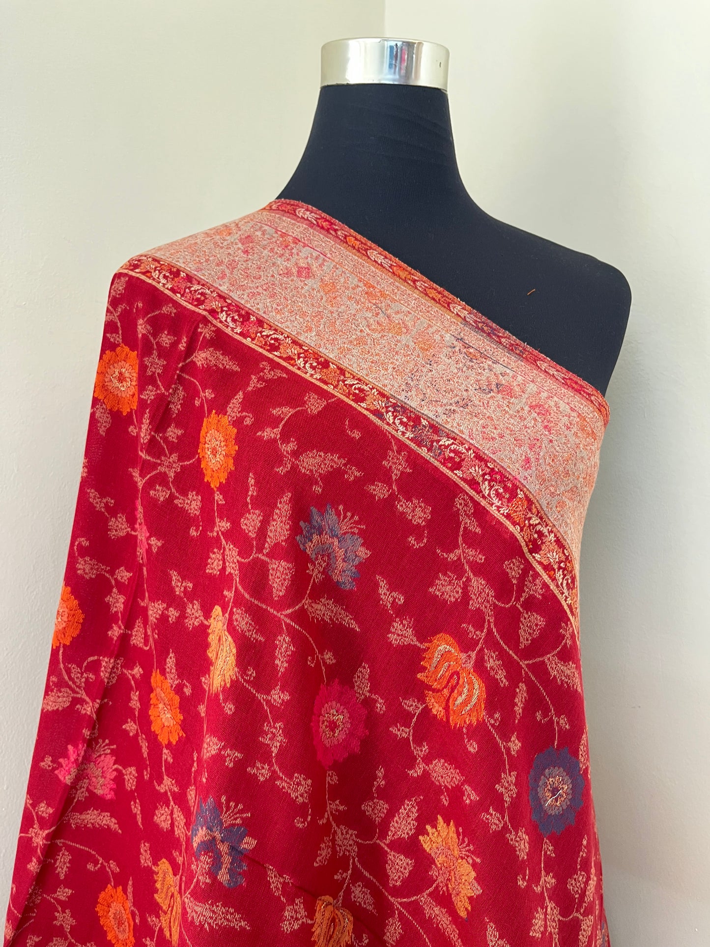 Red Kani Fine Semi Pashmina stole