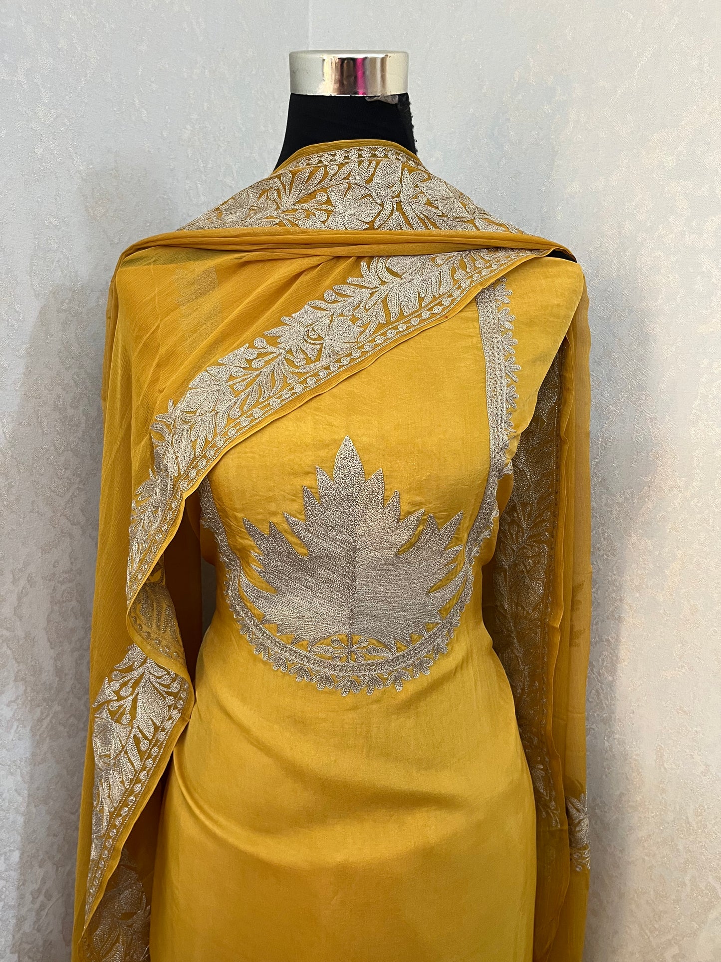 Golden Yellow Sanam’ Tilla Kashmiri Silk Suit