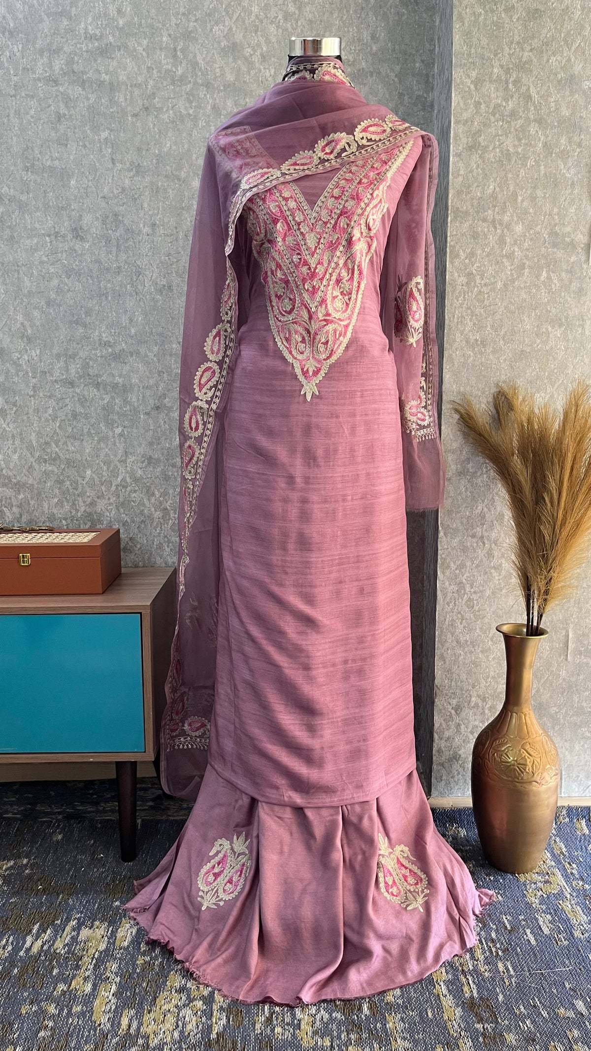 Mauve Russian Silk Kashmiri Suit