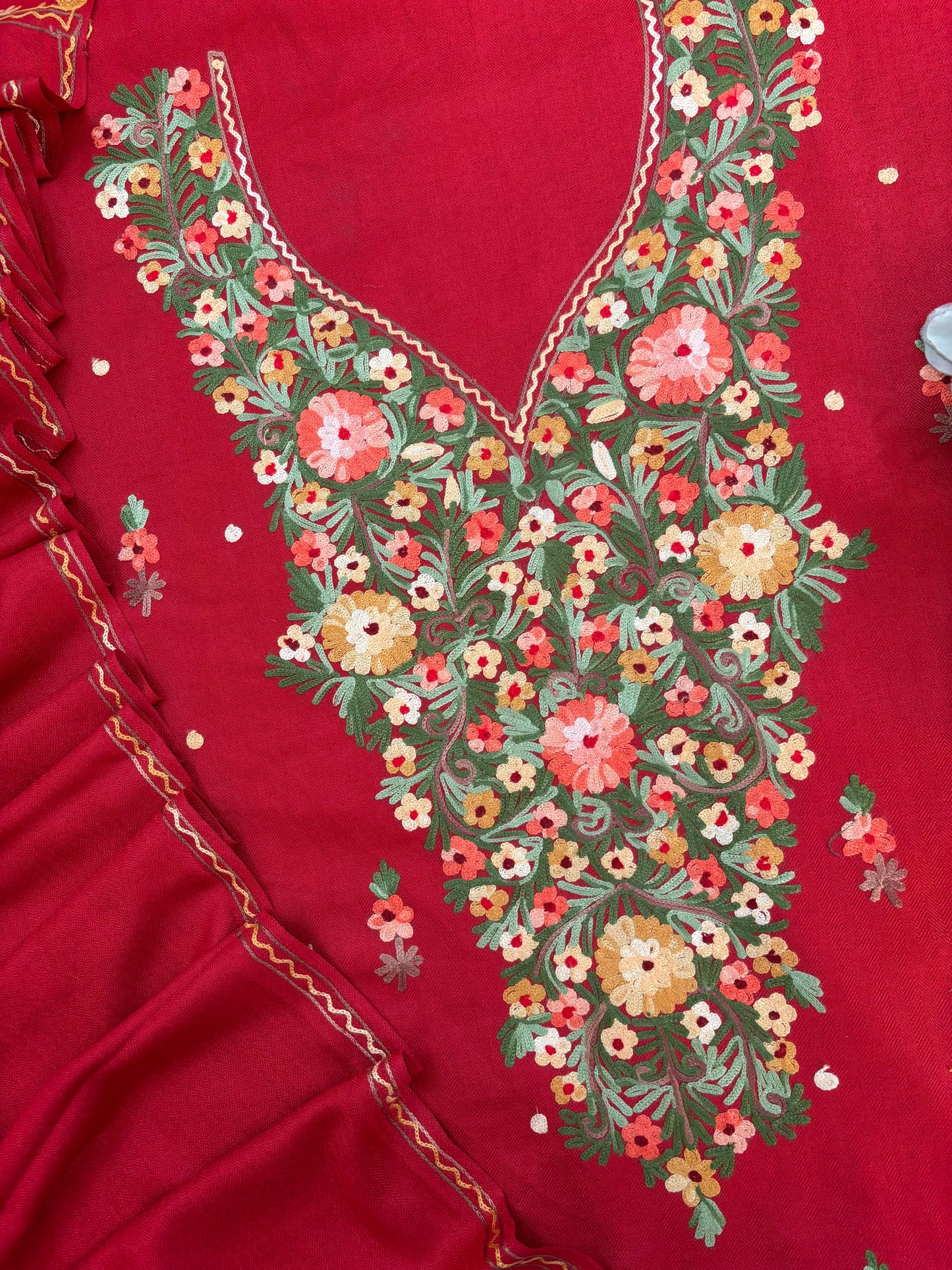 Red Woollen Aari Embroidered 3pc suit