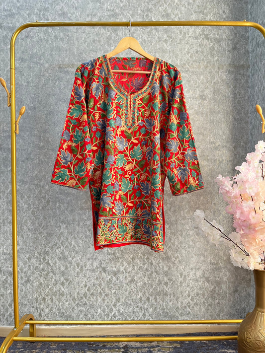 Red Crape Jaal Work (Front & Back) Kurta