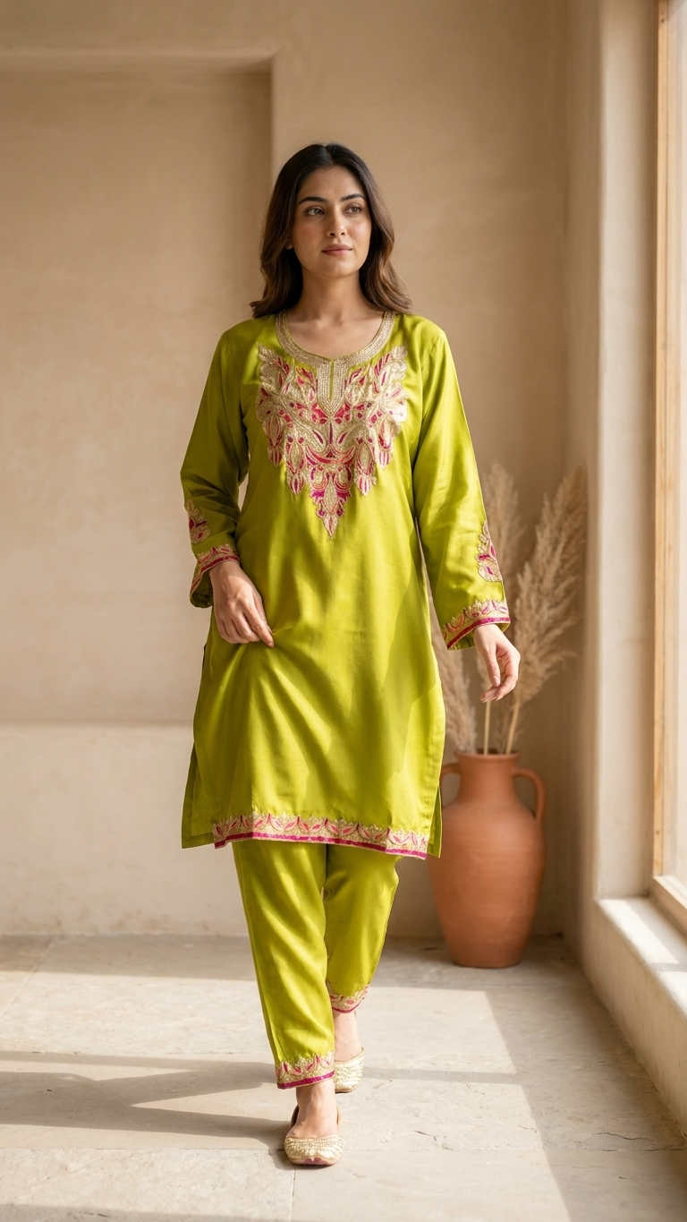 Heena Green Cotton Stitched Co-ord Set( 44)
