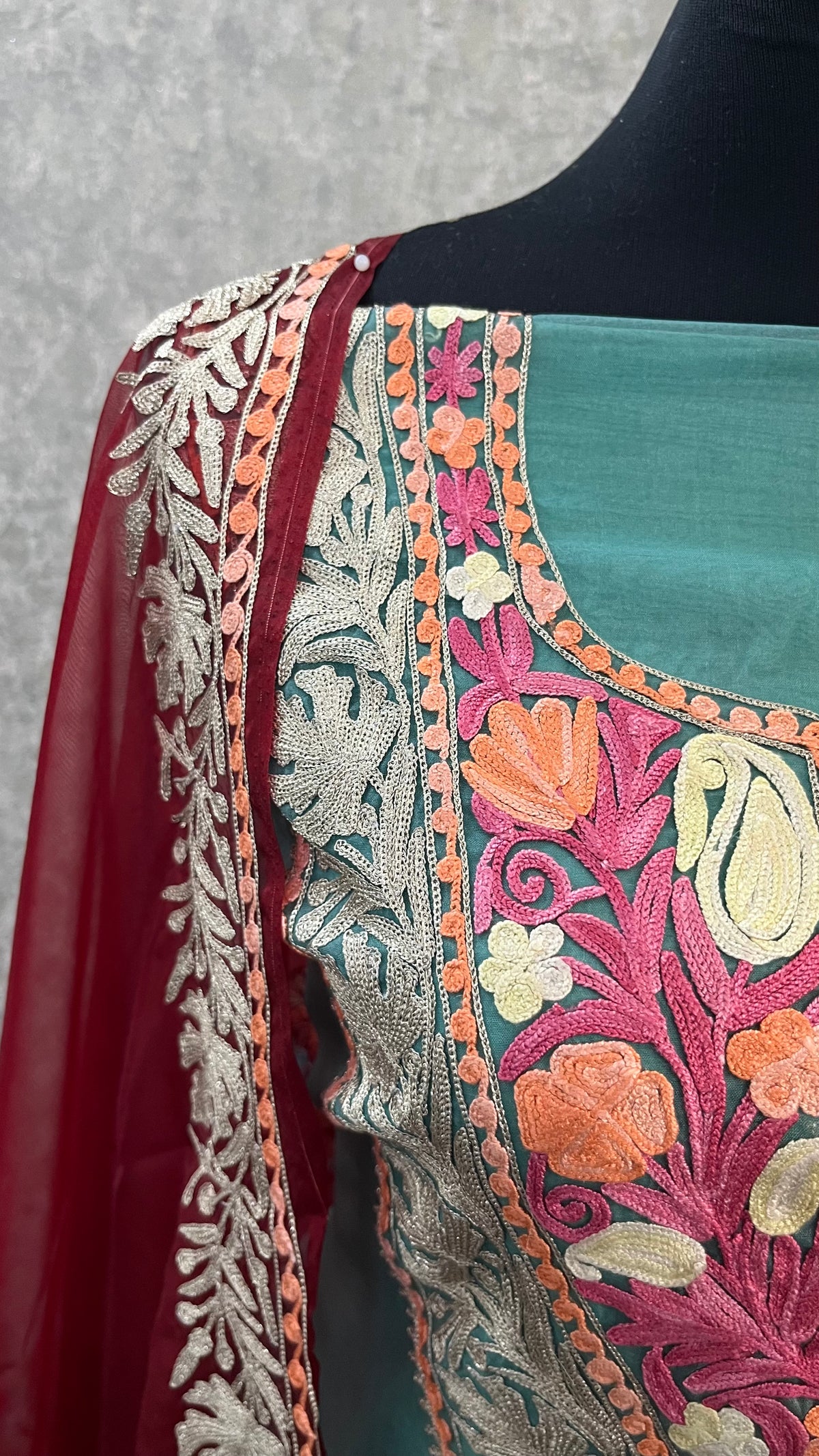 Tea Green Tissue Kashmiri Suit