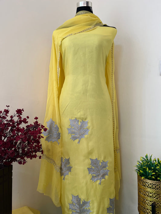 Sanam’ Lemon Yellow Tilla Embroidered Suit material