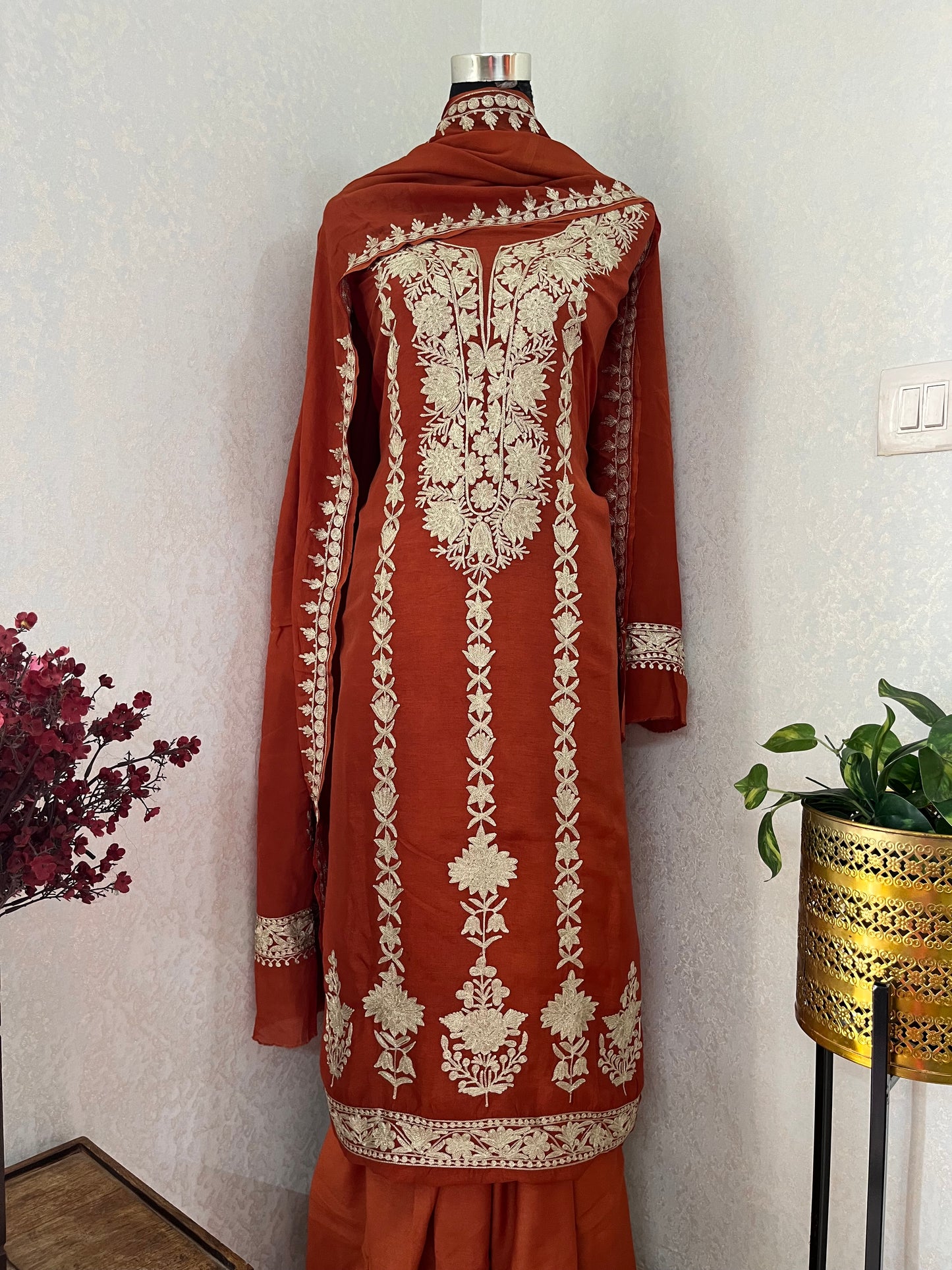 Rust Sanam Silk Kashmiri Suit