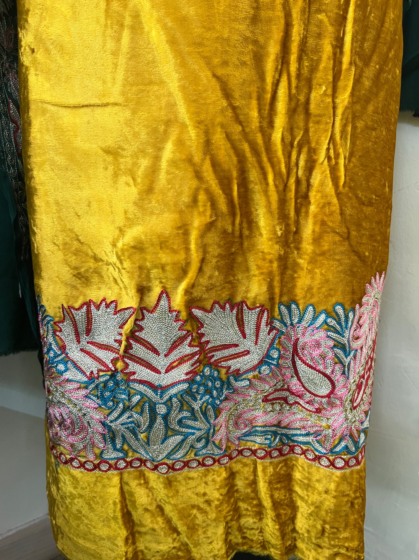 Golden Yellow Tilla Embroidered Pure Makhmal 3pc Suit Material