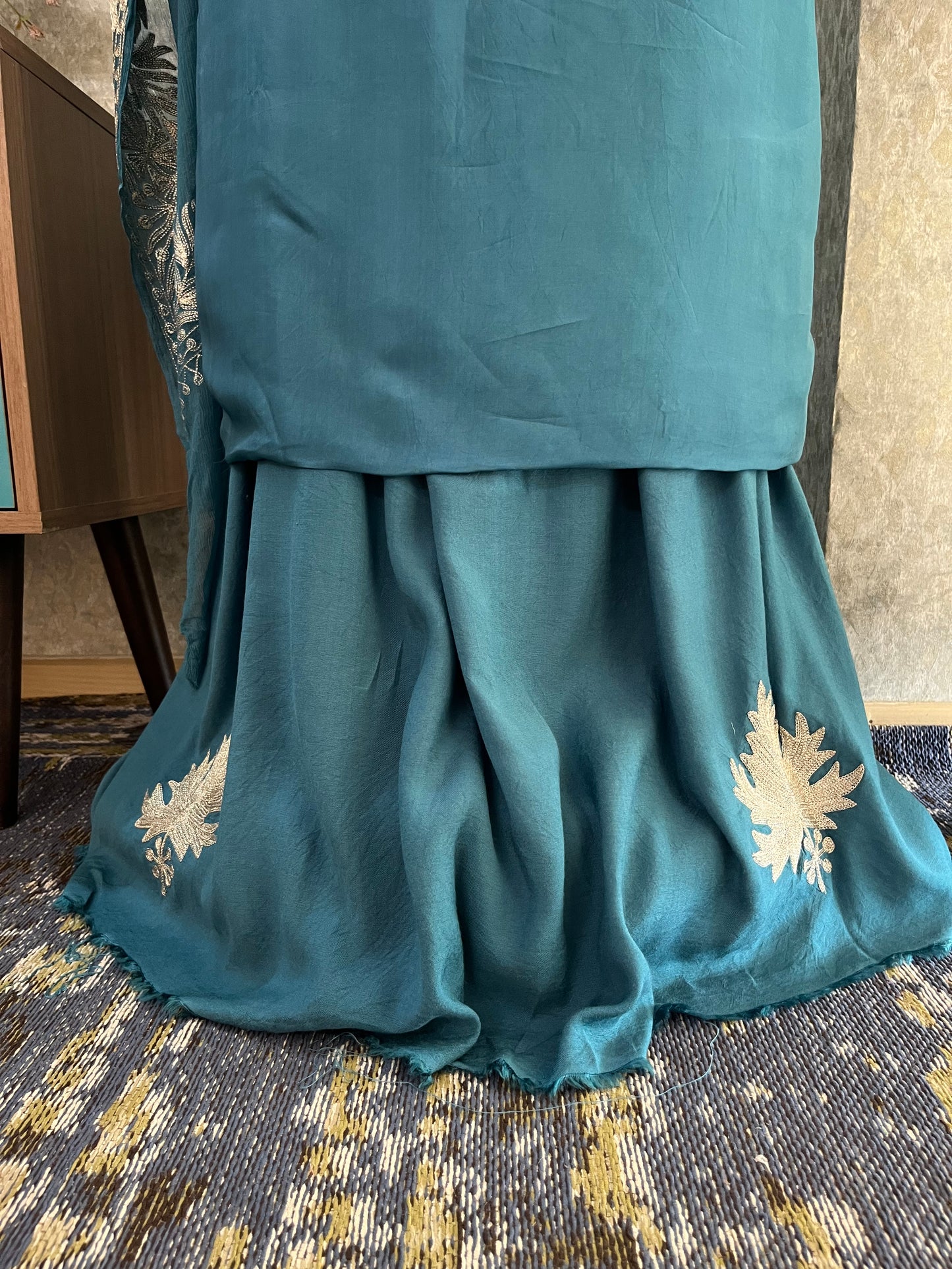 Teal Blue Sanam’ Tilla Kashmiri Silk Suit