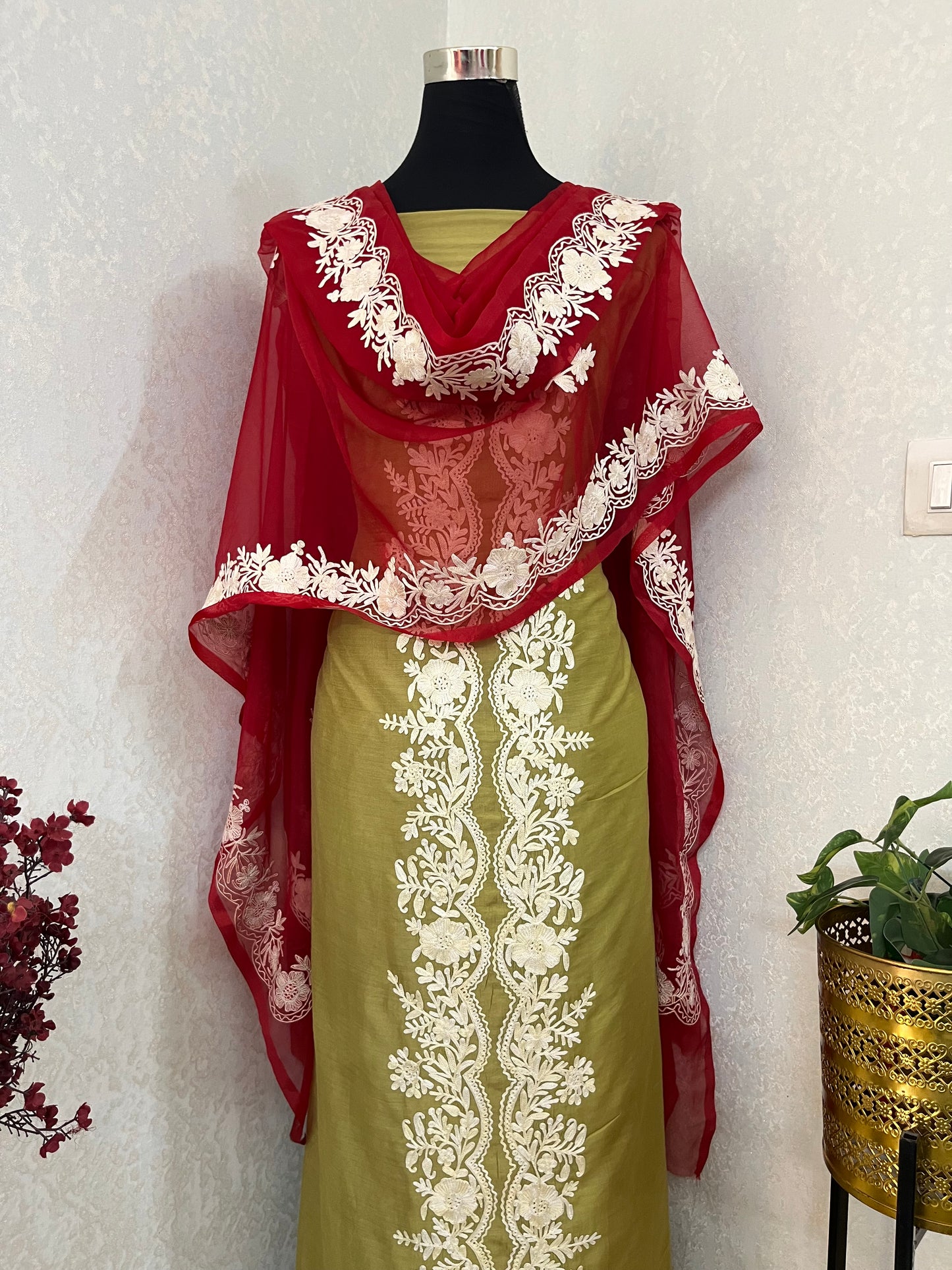 Pista Green Chanderi Silk Kashmiri Suit
