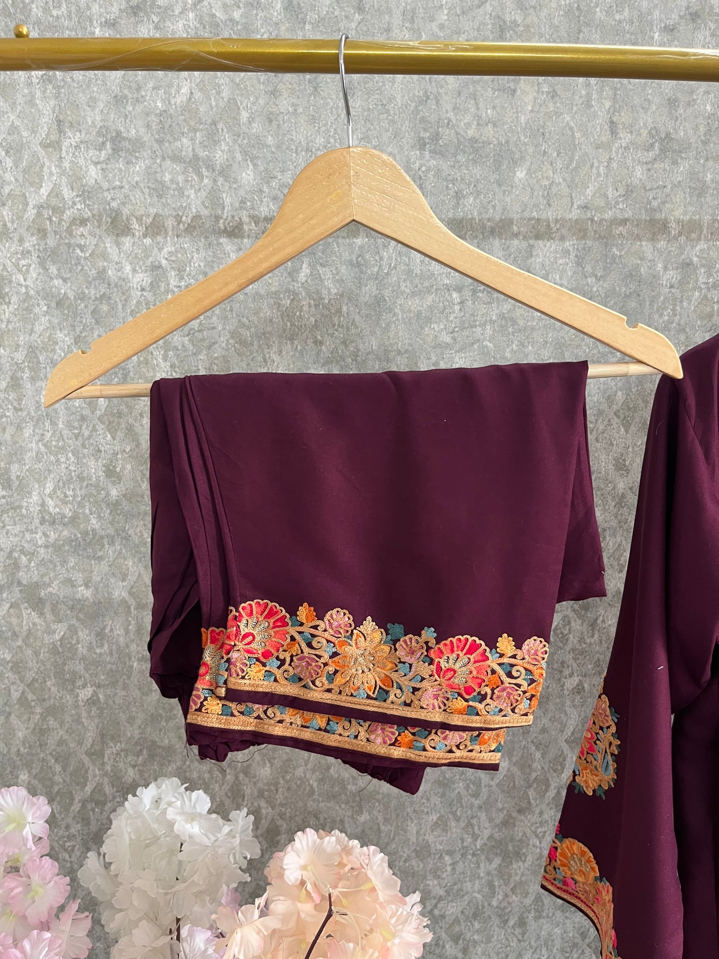 Wine Cotton Stitched Co-ord Set( 44)