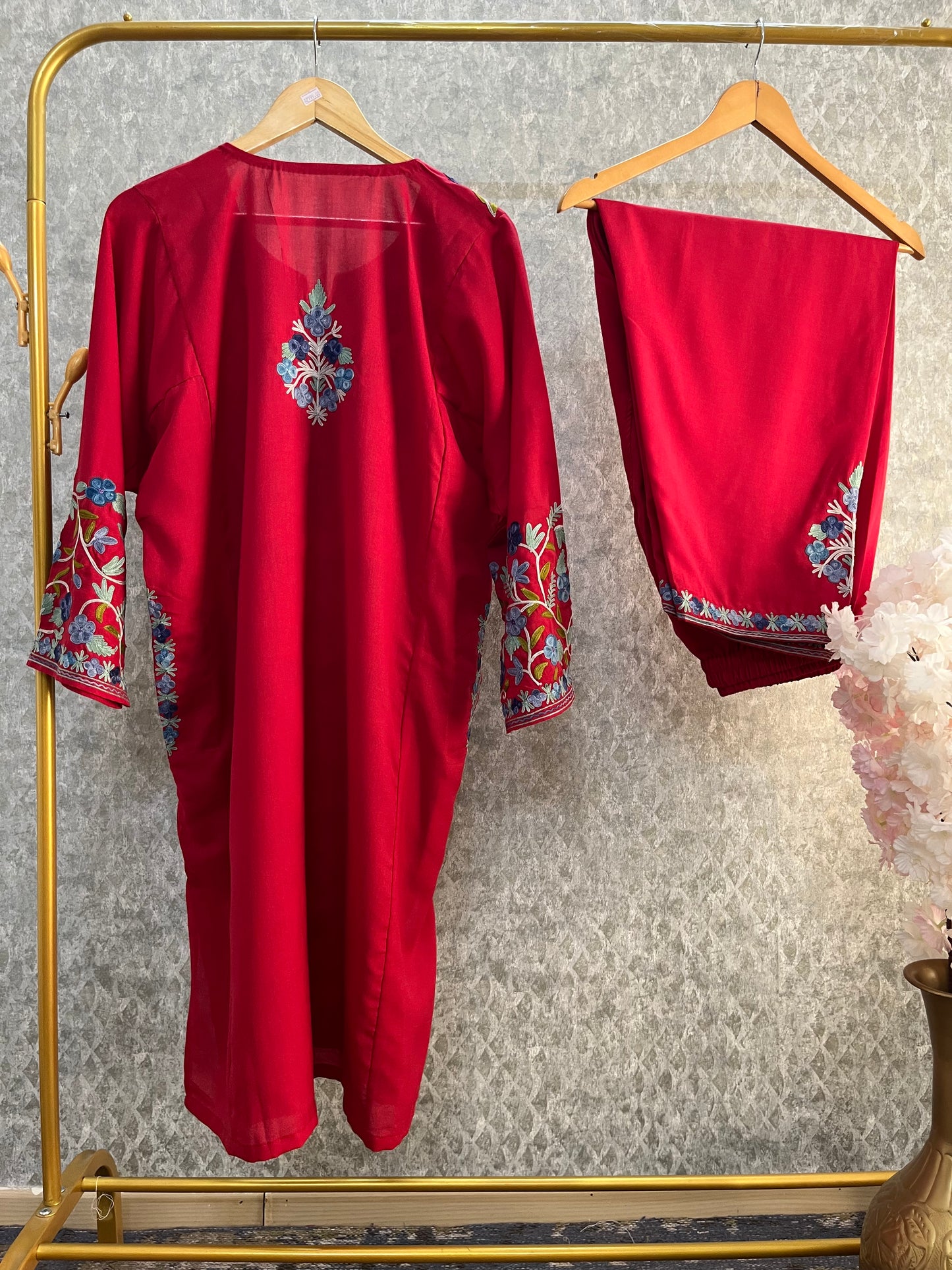 Red Cotton Front Jaal Pheran Set Size (44)