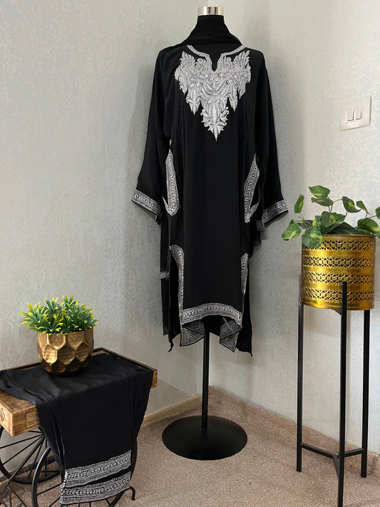 Black Stitched Crape Pheran Set with dupatta (44)