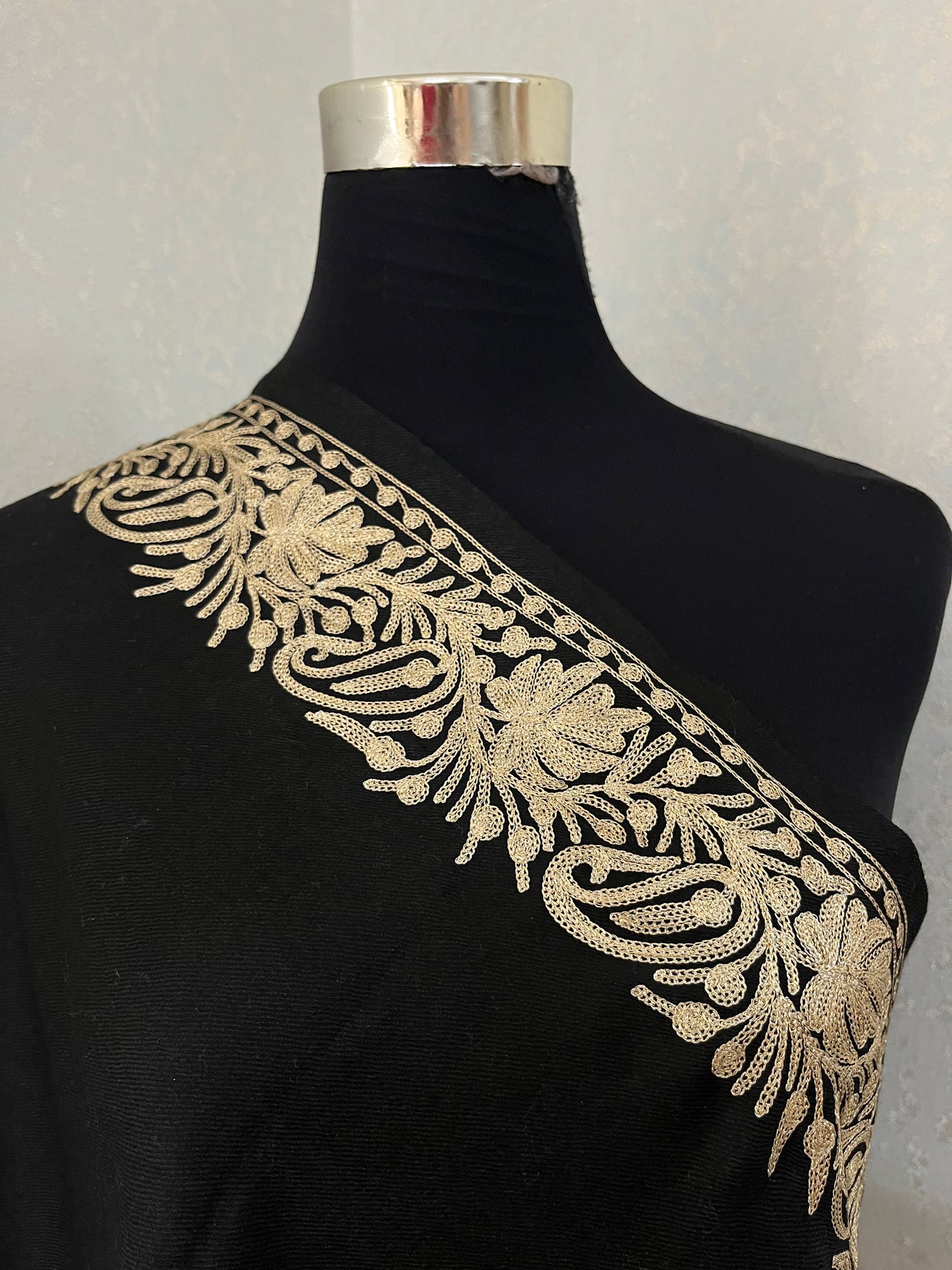 Black Semi Pashmina Tilla Embroidered stole