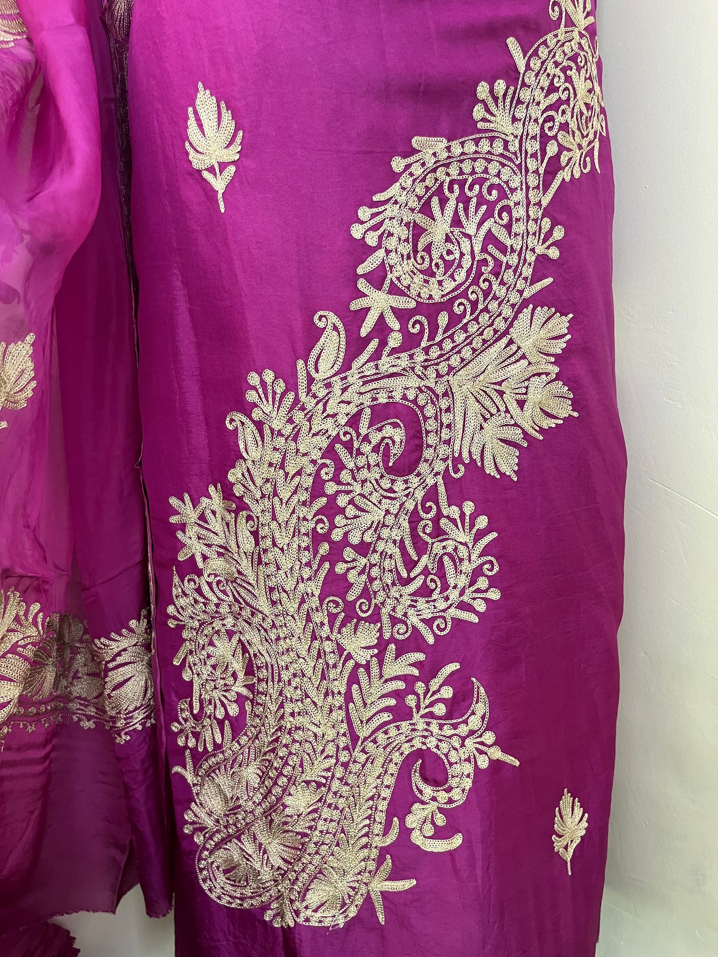 Wine Tilla Embroidered Suit material