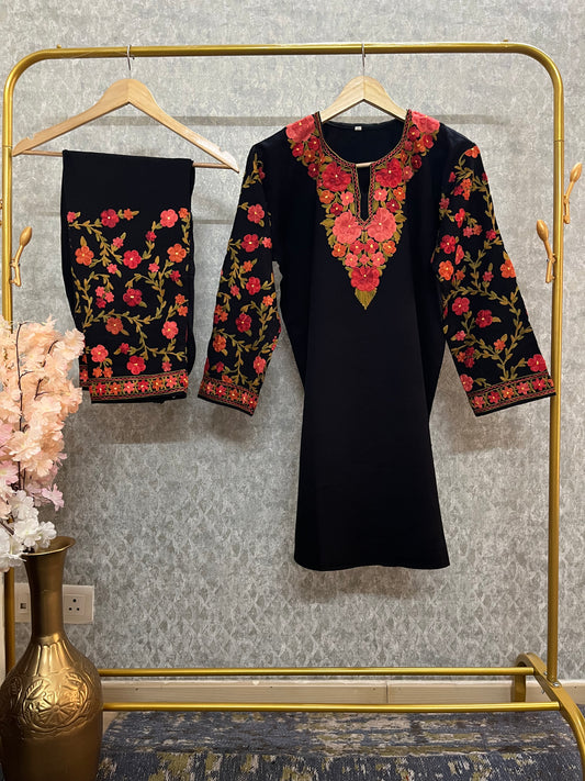 Black Woollen Kashmiri Co-Ord Set ( Size 42 )