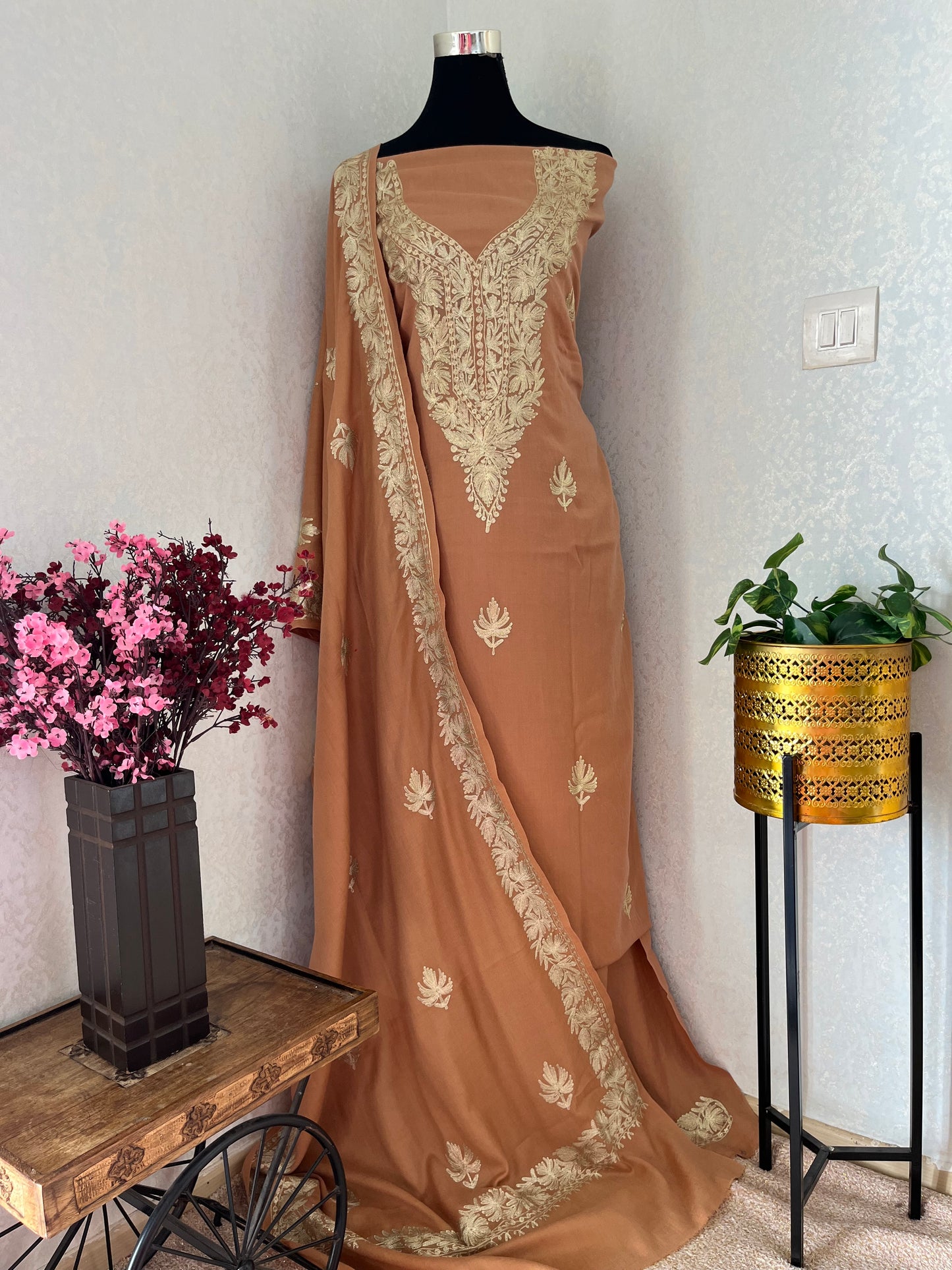 Beige Tilla Embroidered 3pc Suit Stole