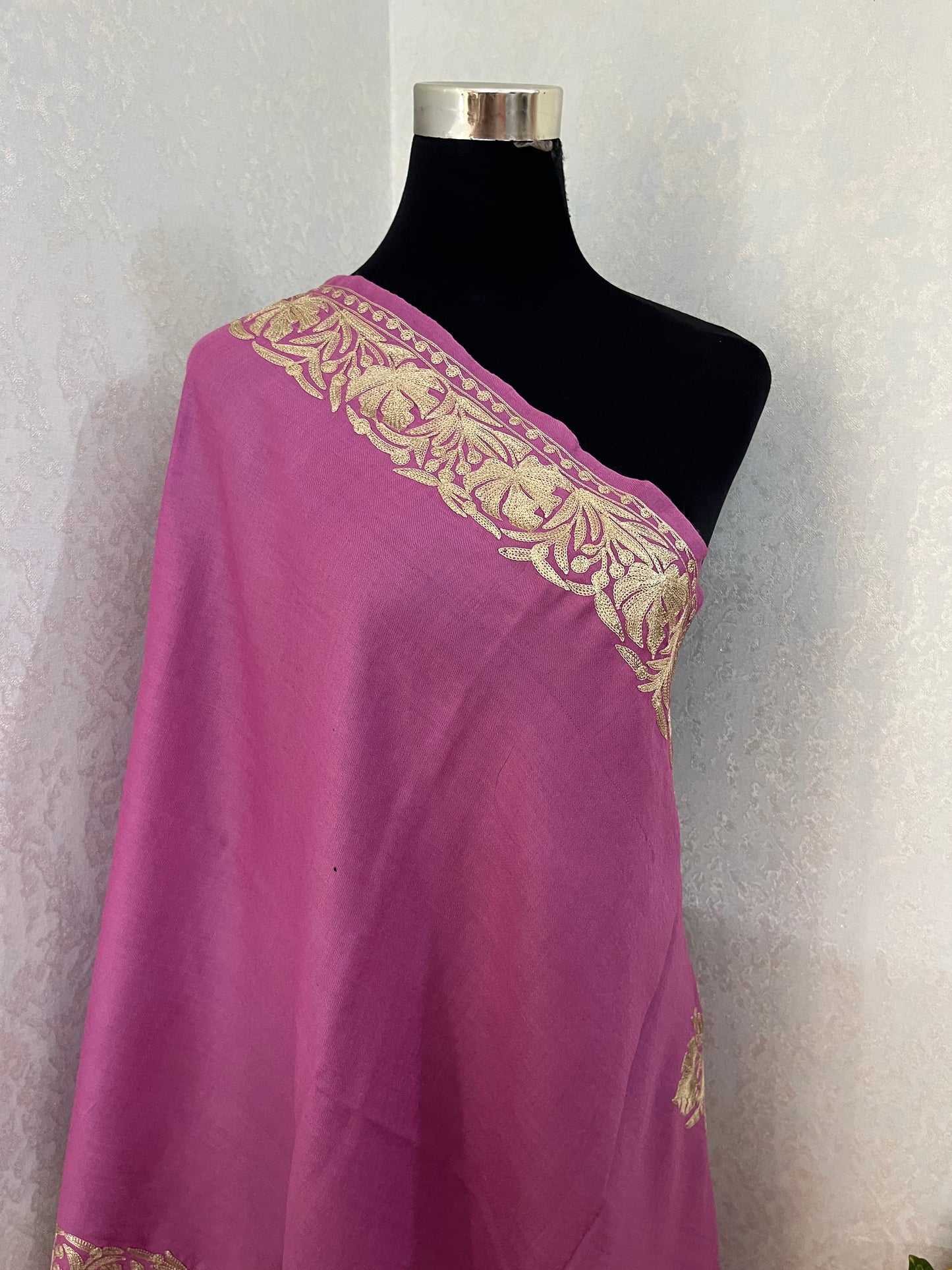 Pink Semi Pashmina Tilla Embroidered stole