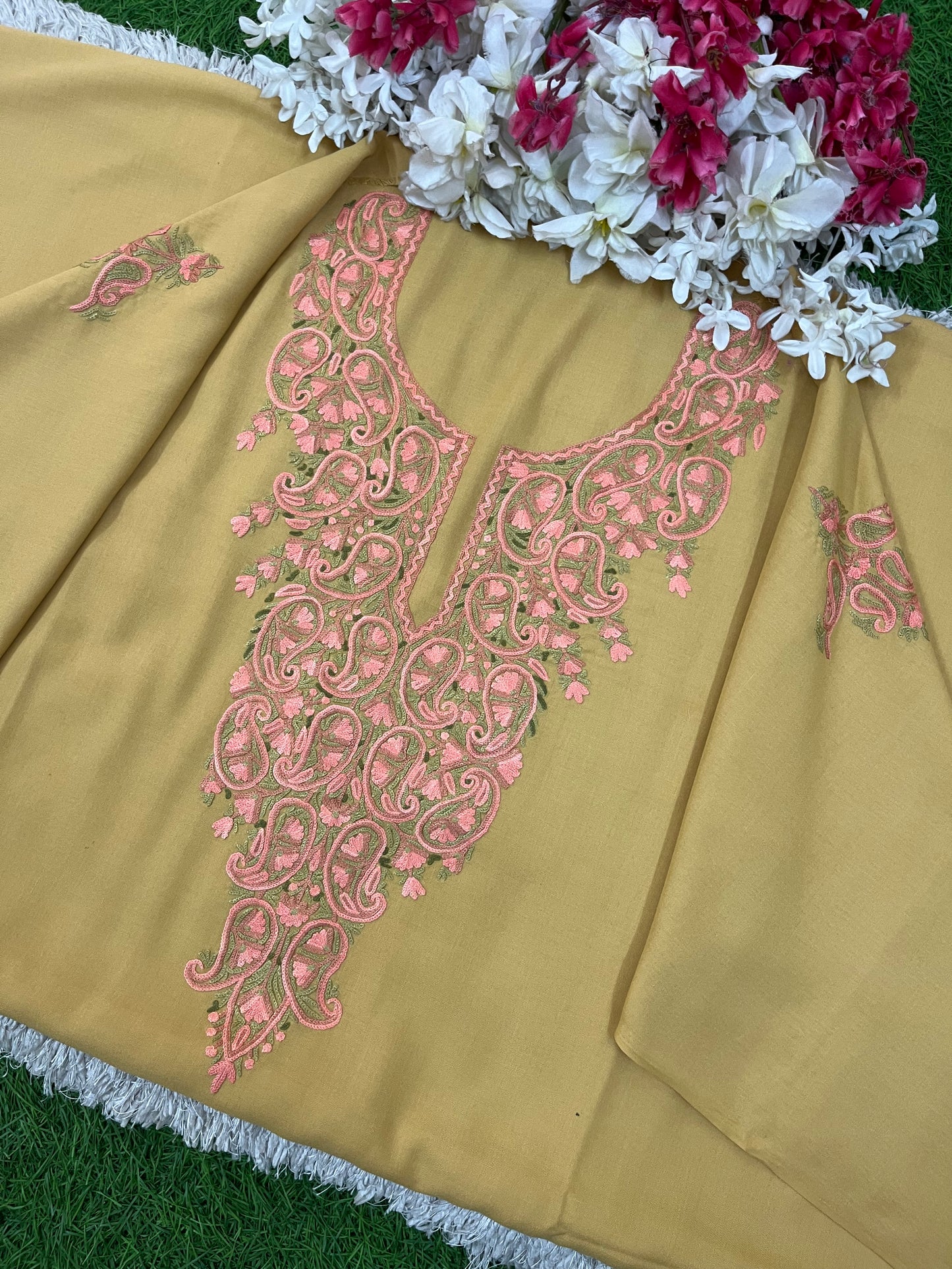 Beige Cotton Cord Set (Hand Embroidered)