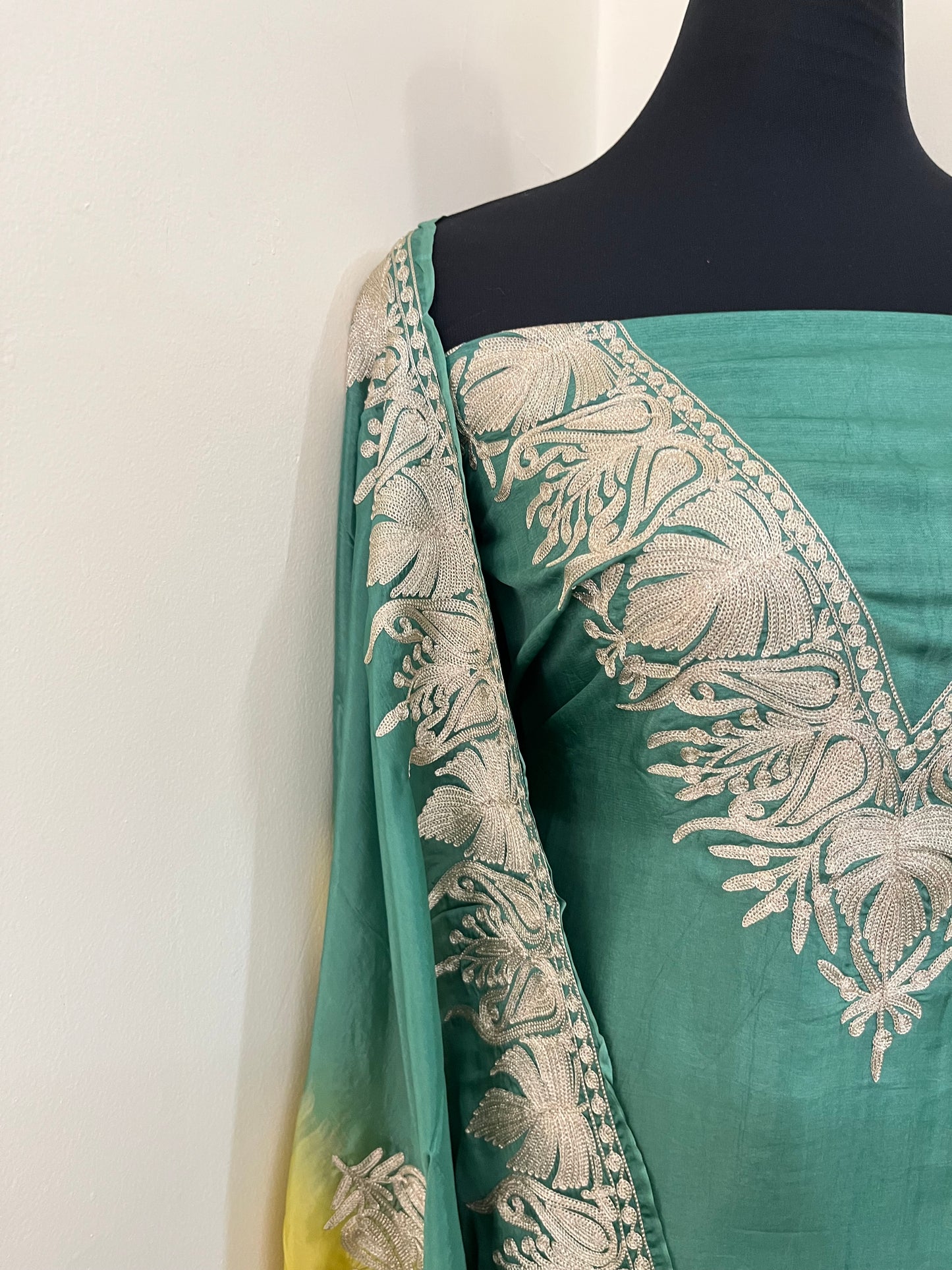 Sanam Pastel Green Silk Kashmiri Suit