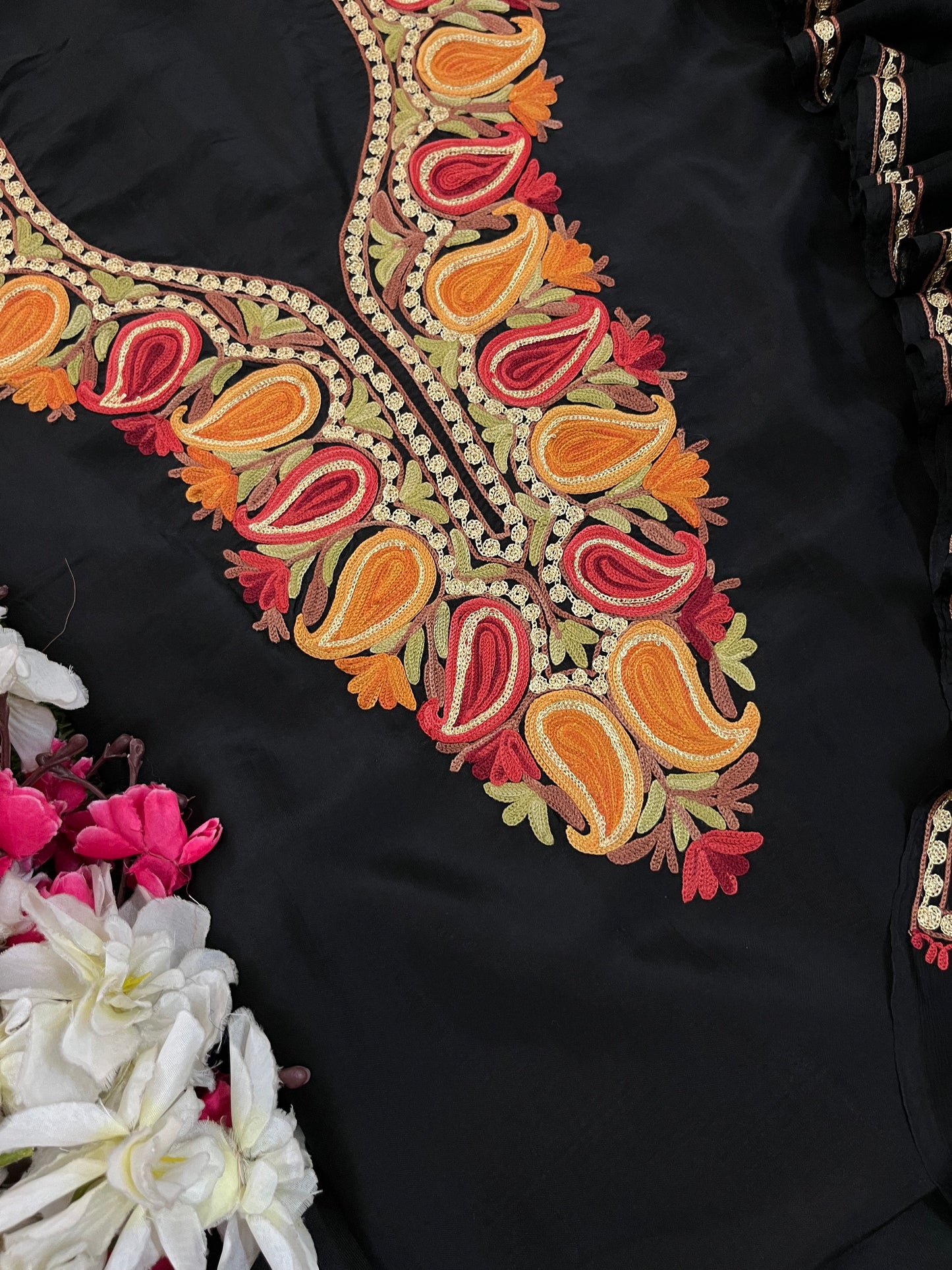 Black Opada Silk Kashmiri Suits