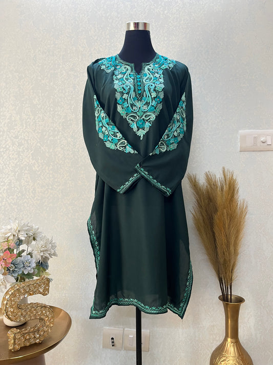 Green Cotton Aari Work Kurta
