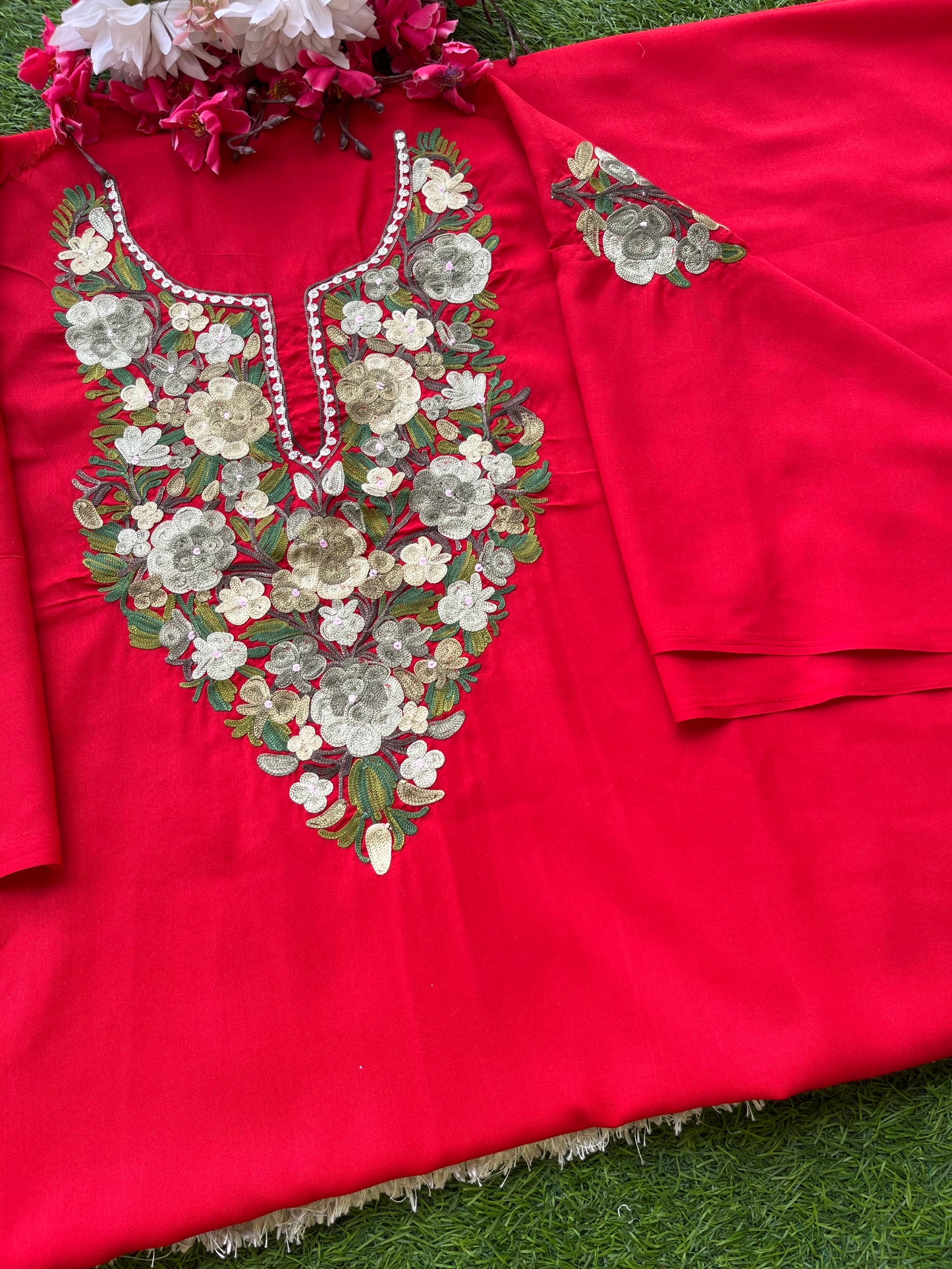 Red Cotton Cord Set (Aari Embroidered)