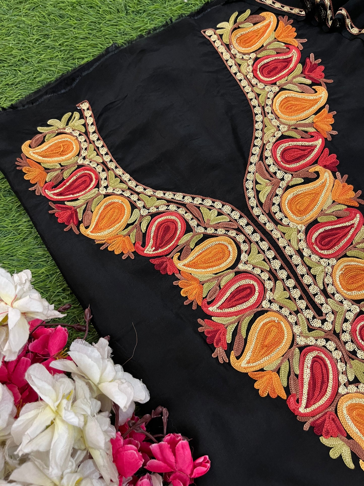 Black Opada Silk Kashmiri Suits