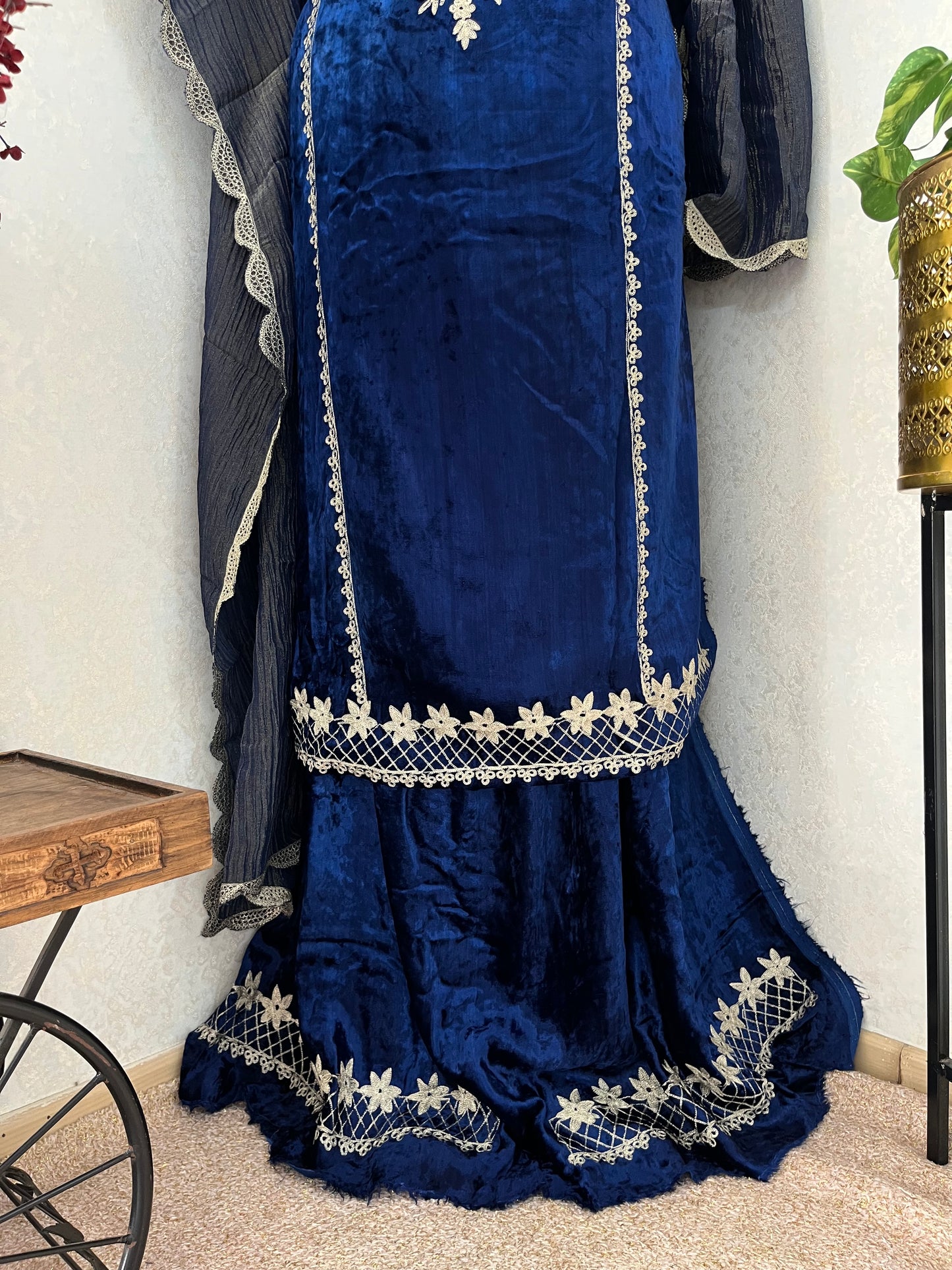 Navy Blue Tilla Pure Makhmal 3pc Suit