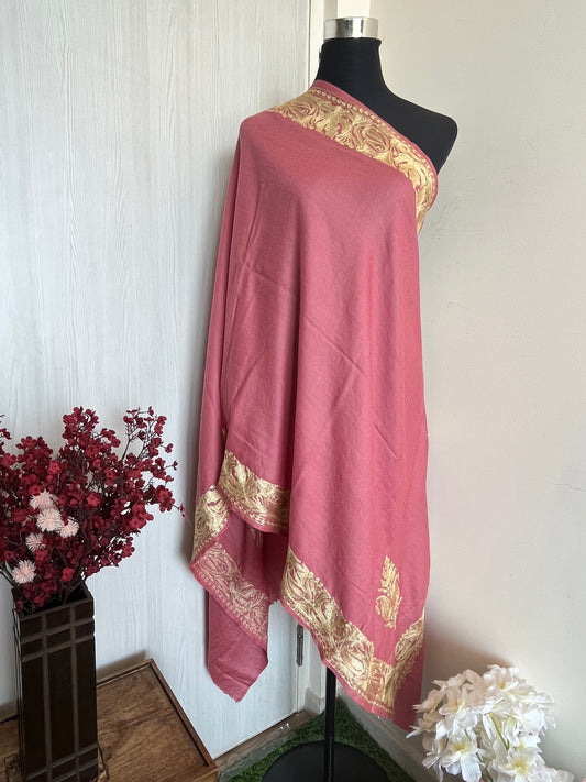 Onion Pink Fine Semi Pashmina Tilla Embroidered stole