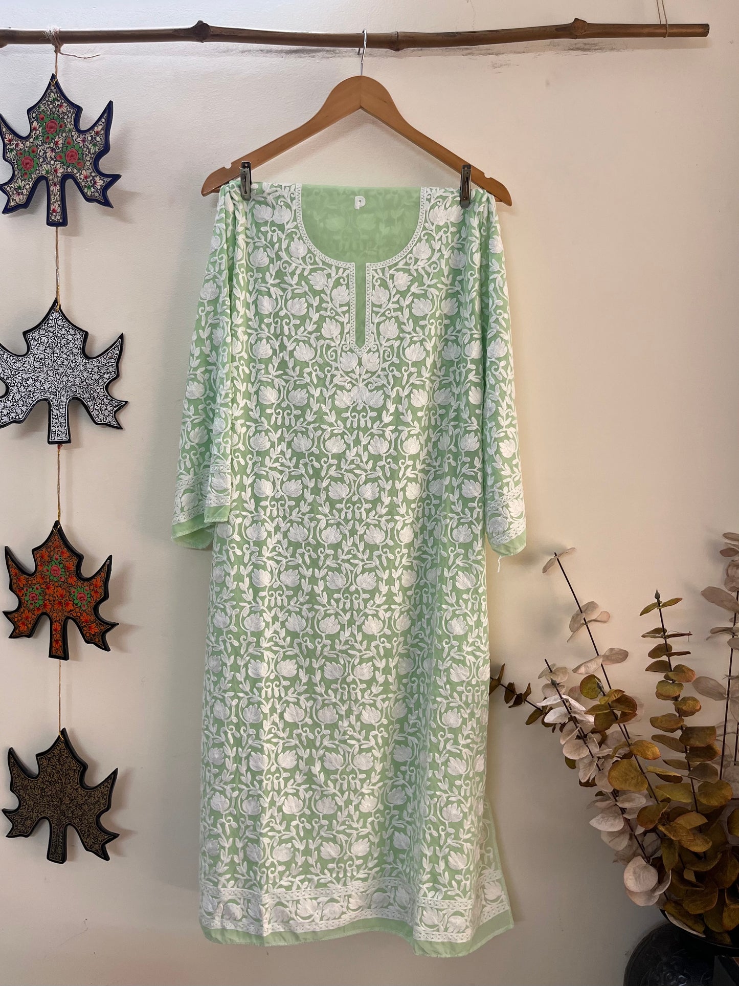 Georgette Front Back Jaal Kashmiri  Semi Stitched Kurta