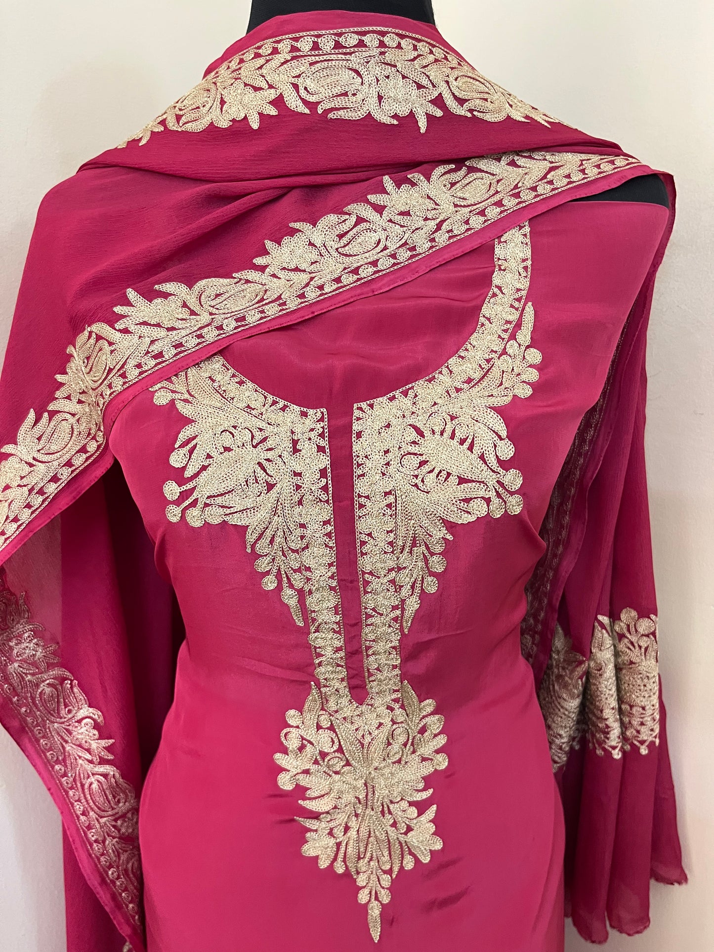 Fuchsia Pink Crape Kashmiri Suit