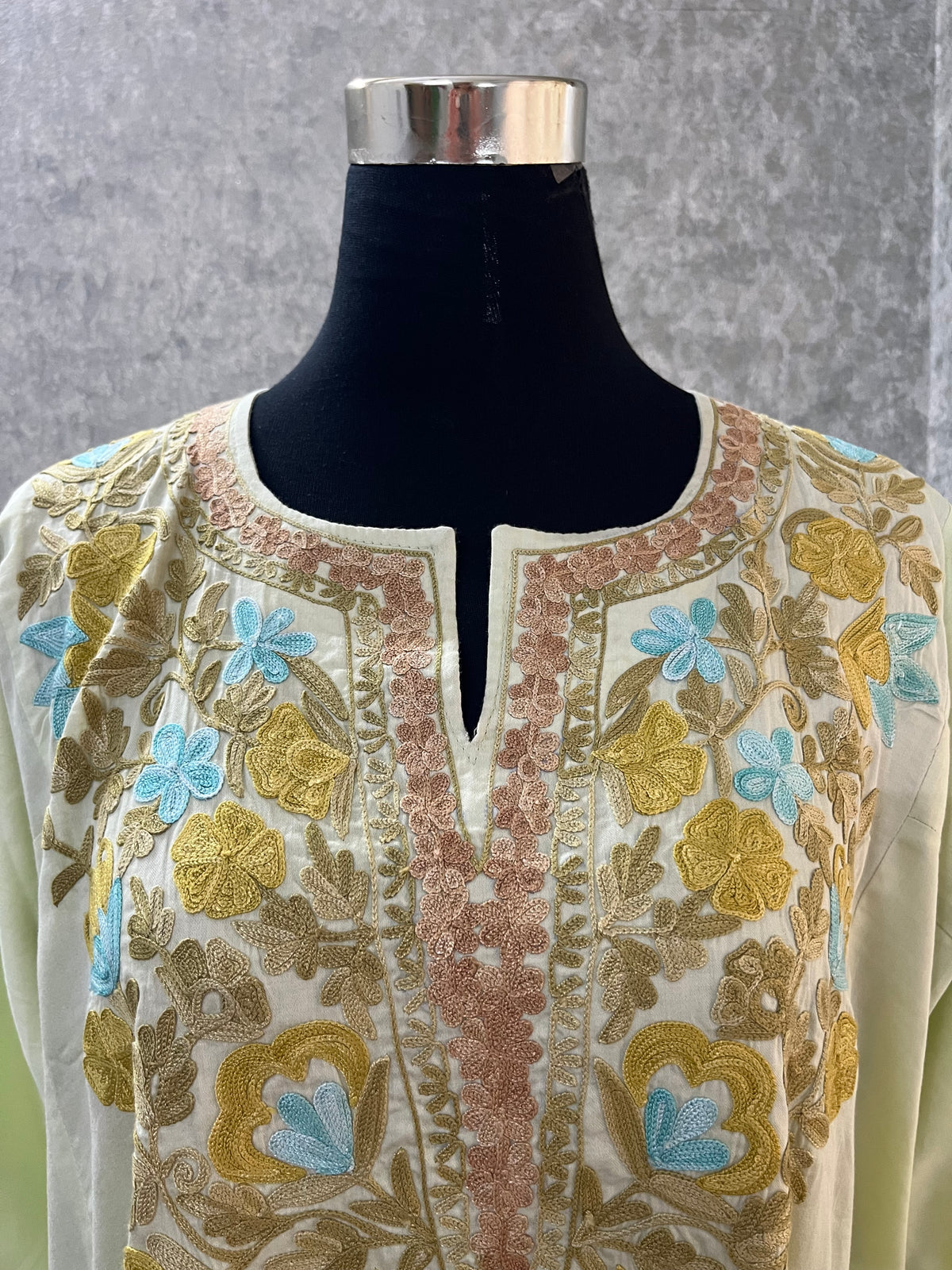 Sage Green Cotton Front Jaal Pheran Set  Size(44)