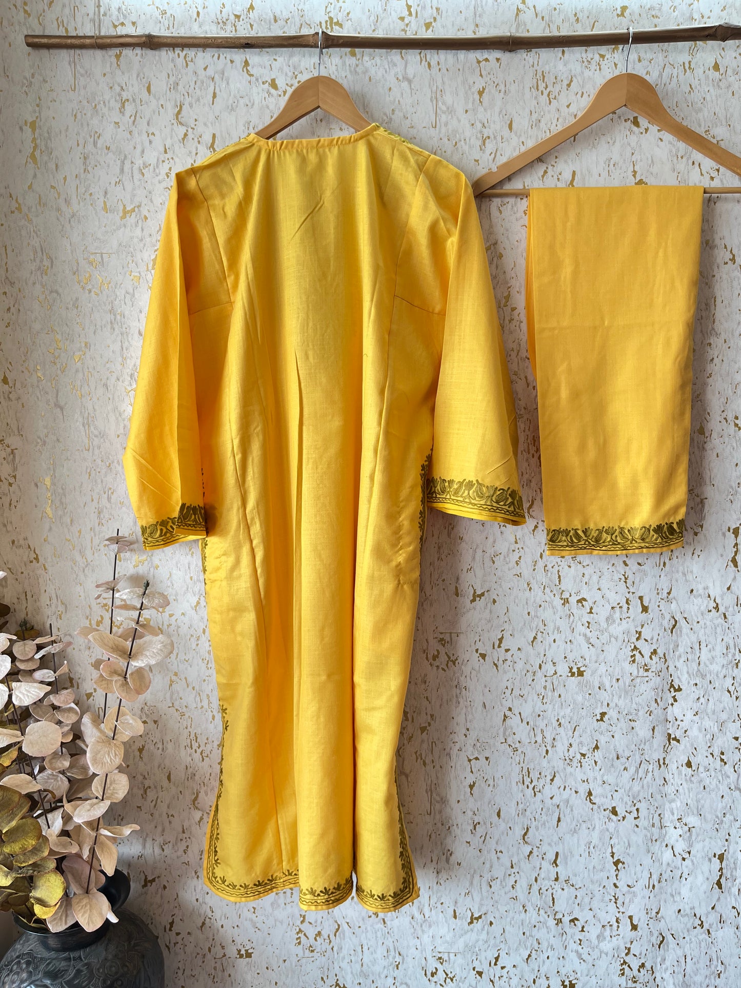 Yellow Cotton Pheran Set (Free Size)